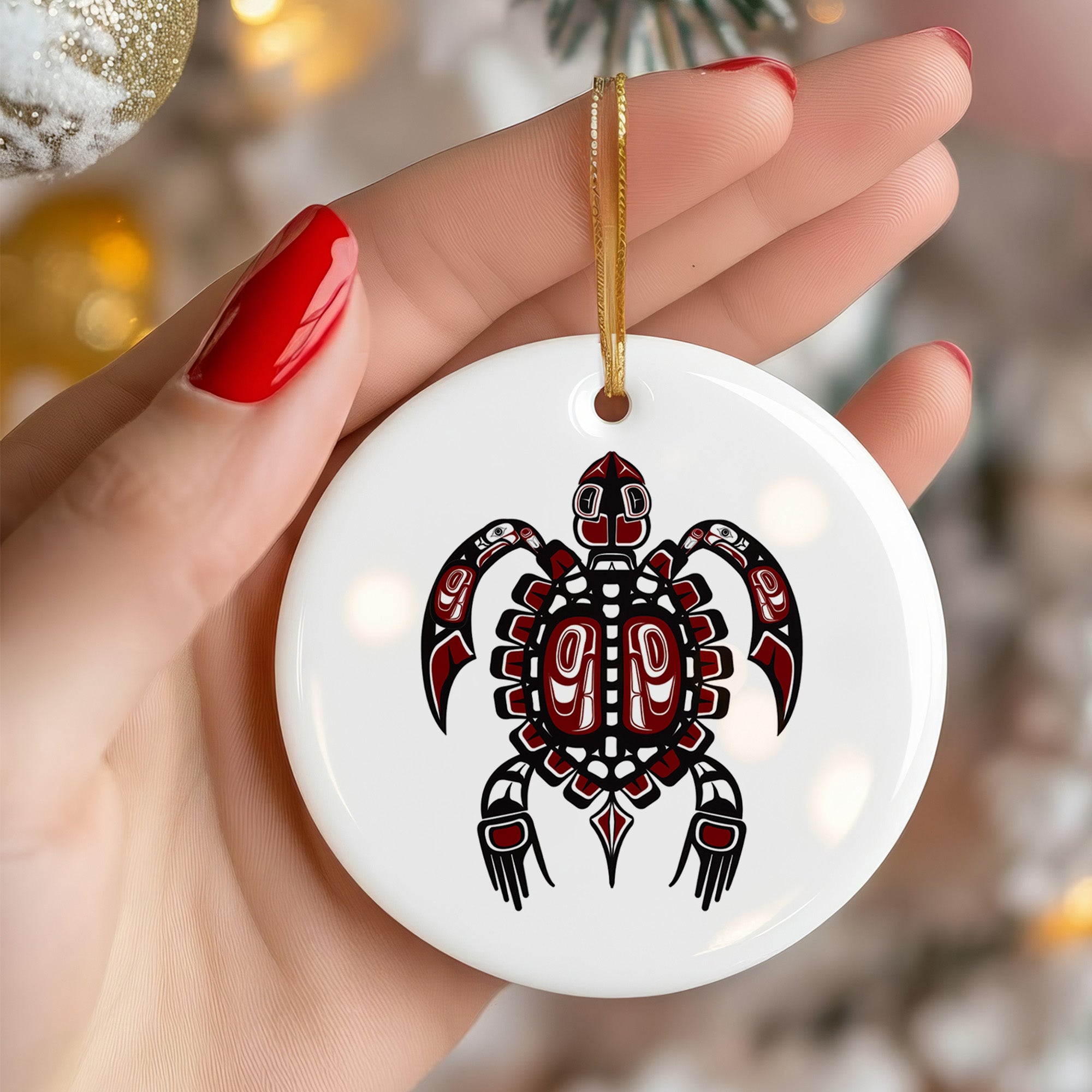 Native Turtle Spirit Ceramic Ornament – Handcrafted Indigenous Art Decoration