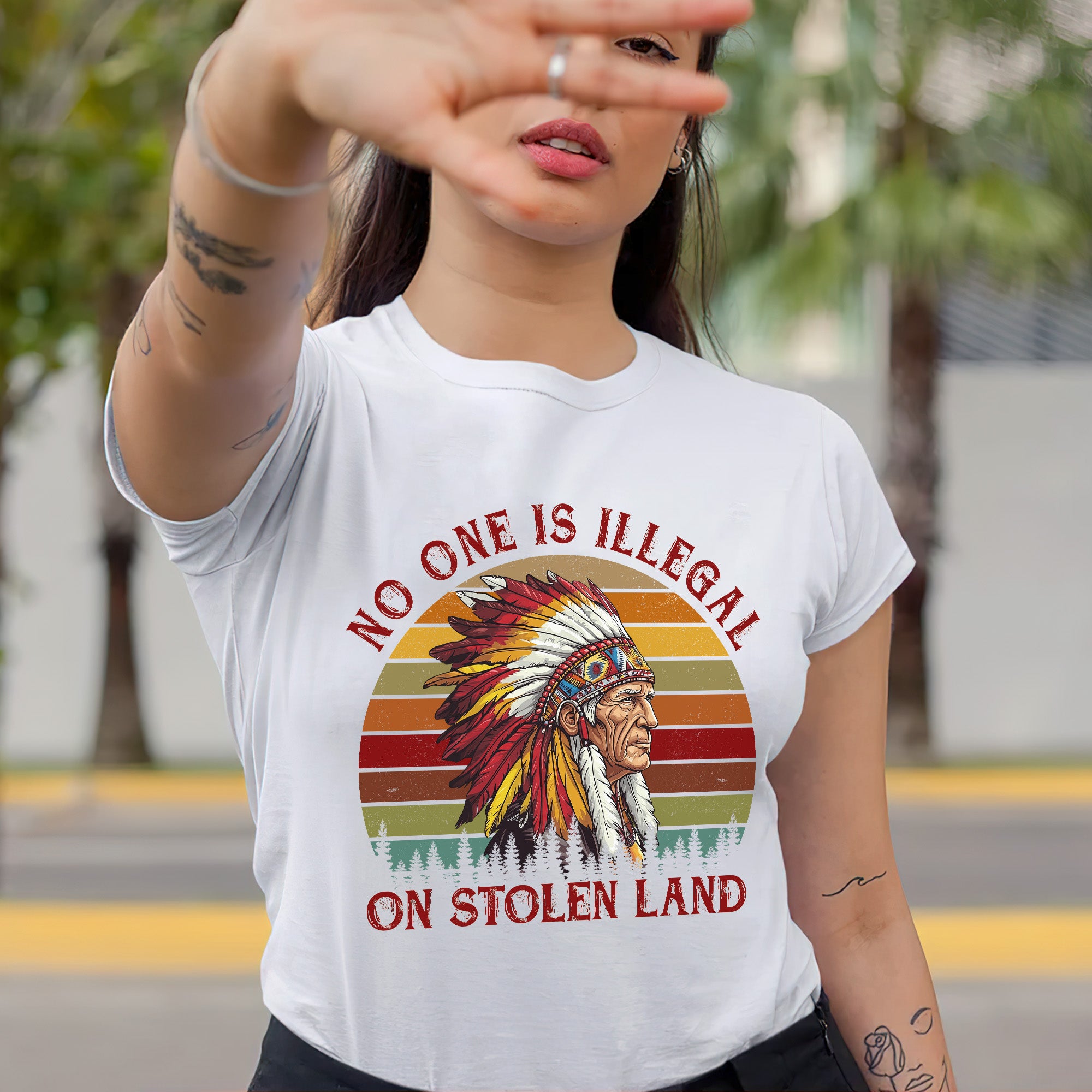 No One Is Illegal On Stolen Land. We Walk On Native Land Style 6 - One Sides Unisex T-Shirt/T-Shirt V-Neck/Hoodie/Sweatshirt