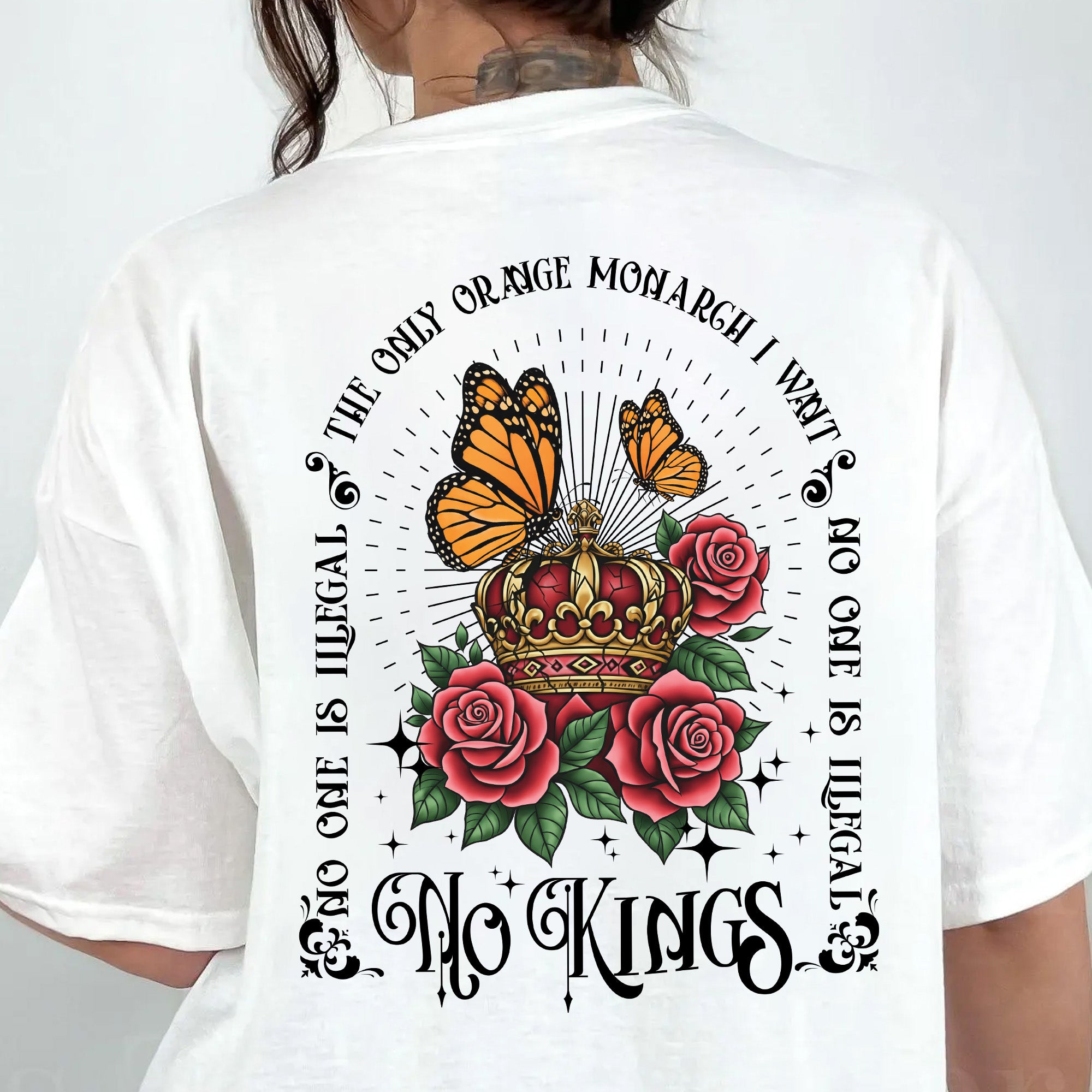 [Two Sides] No Kings - No One Is Illegal On Stolen Land Unisex T-Shirt/T-Shirt V-Neck/Hoodie/Sweatshirt - Two Sides