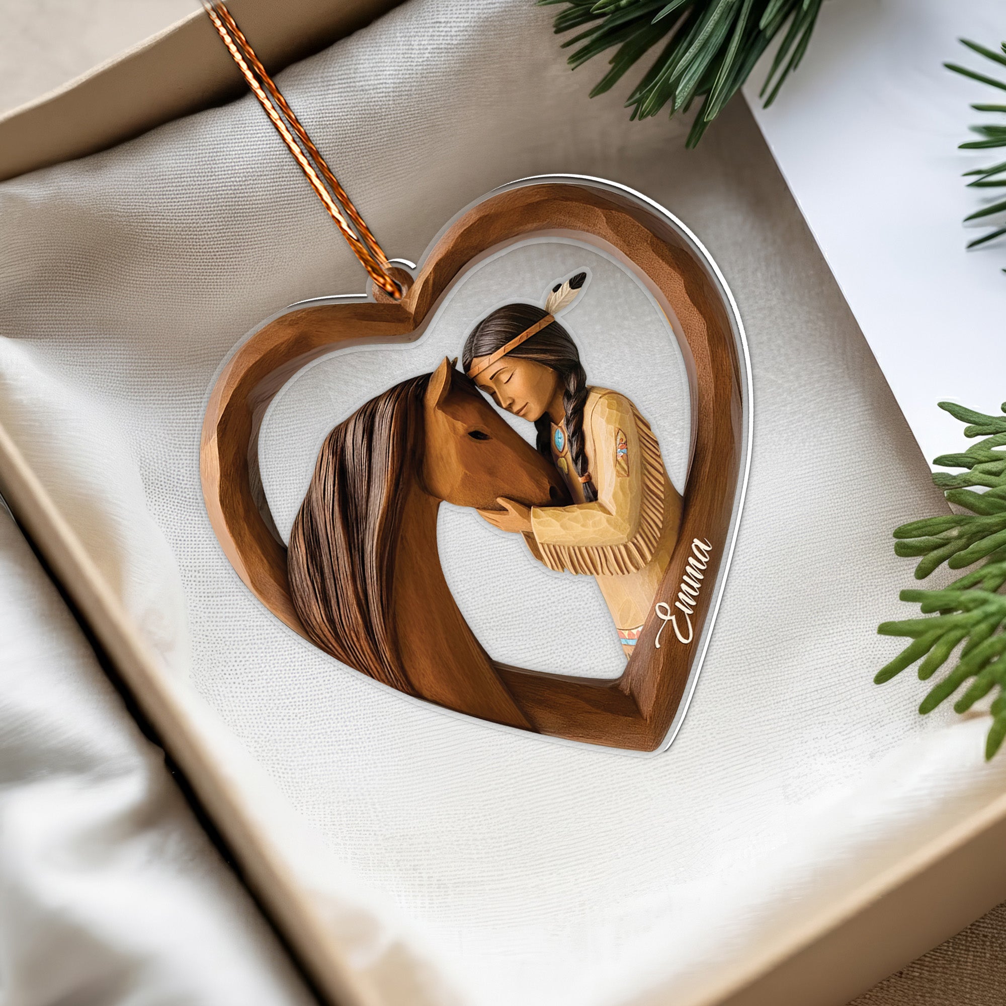 Spirit of the Horse and Maiden Ornament Unique Christmas Gift Decor Flat Acrylic (Custom Name)