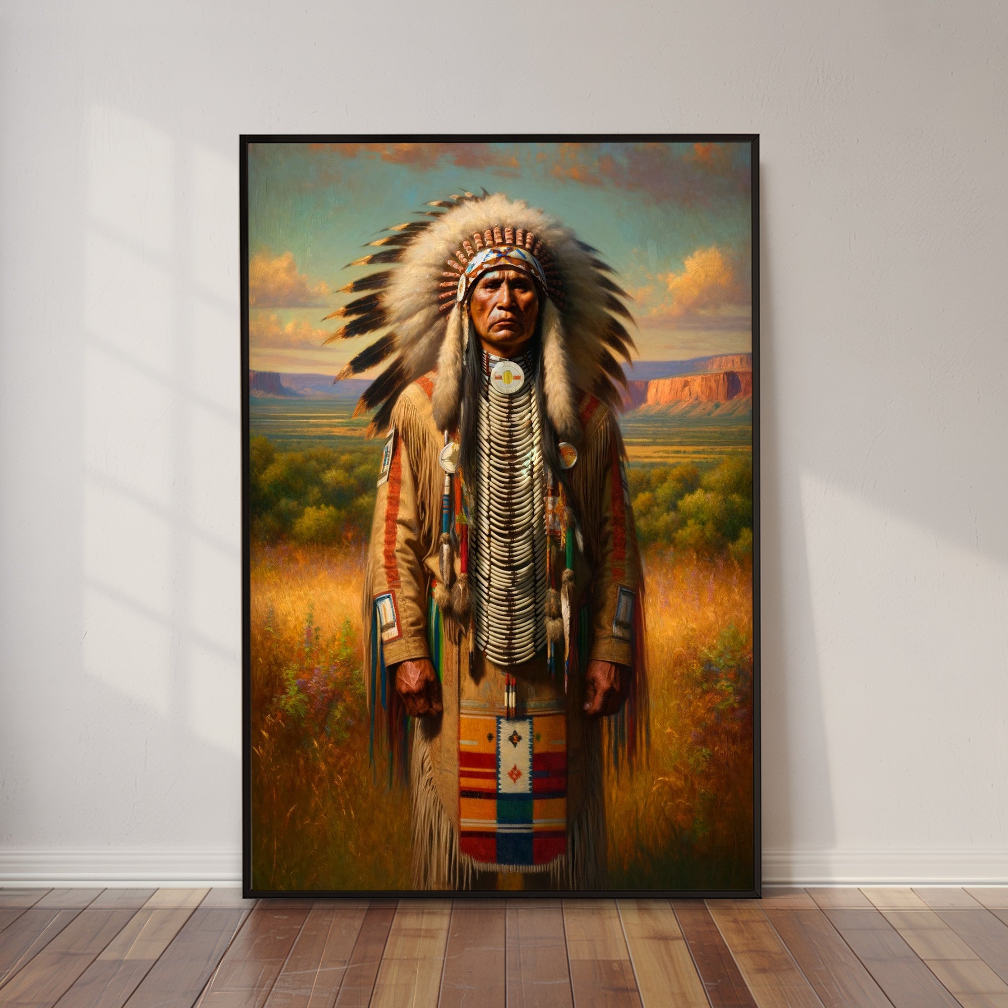 Custom Native American Chief Standing Portrait Photo Canvas Art Gift Home Decor