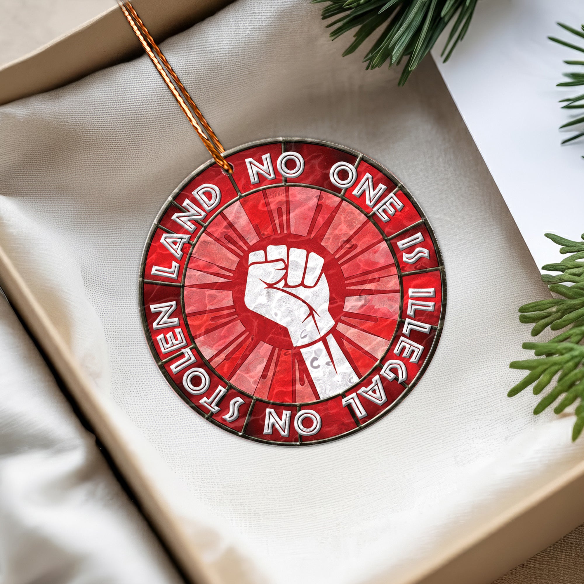 Wavy Acrylic No One Is Illegal On Stolen Land Activist Suncatcher Ornament Unique Gift Decor