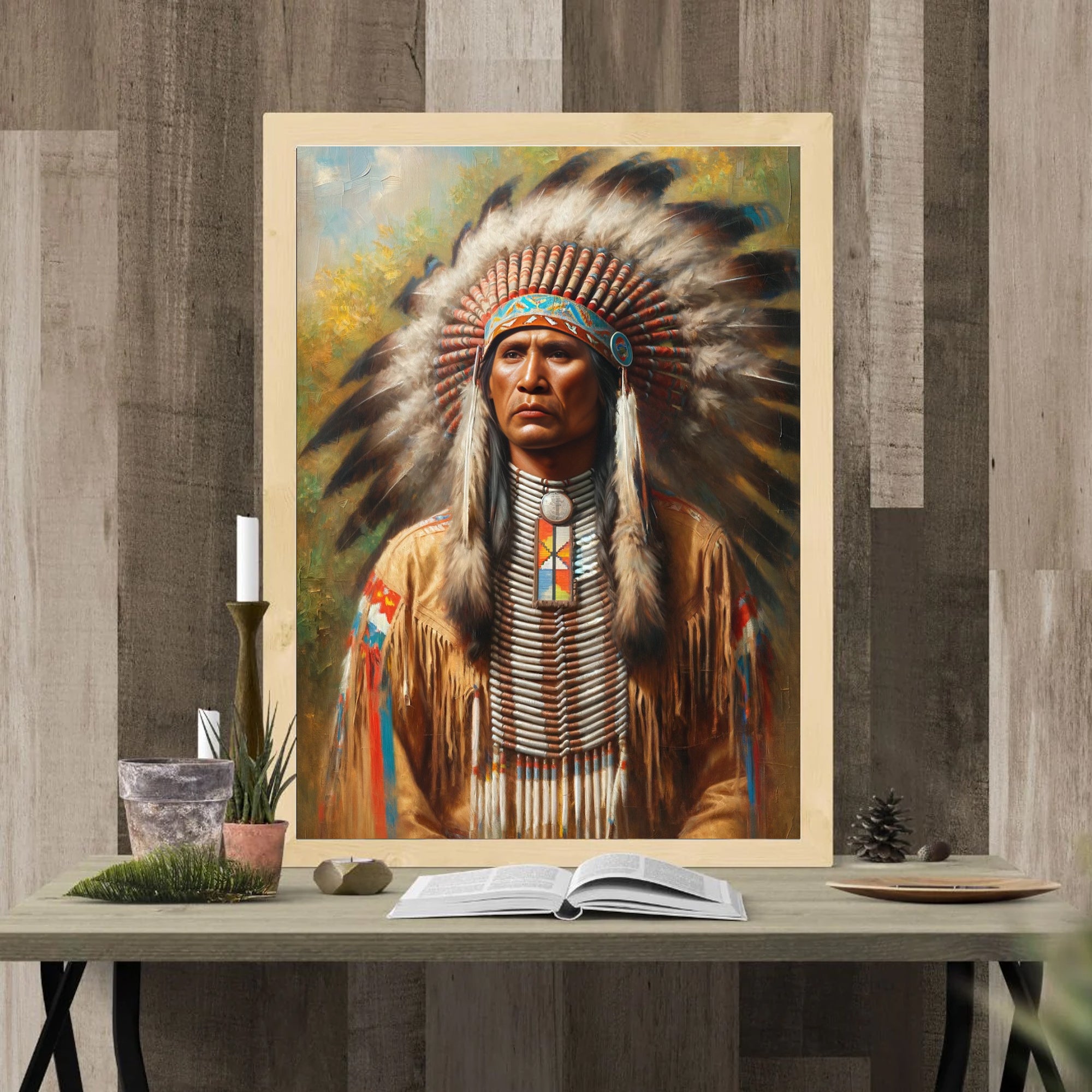 Custom Native American Chief Portrait Photo Canvas Art Gift Home Decor