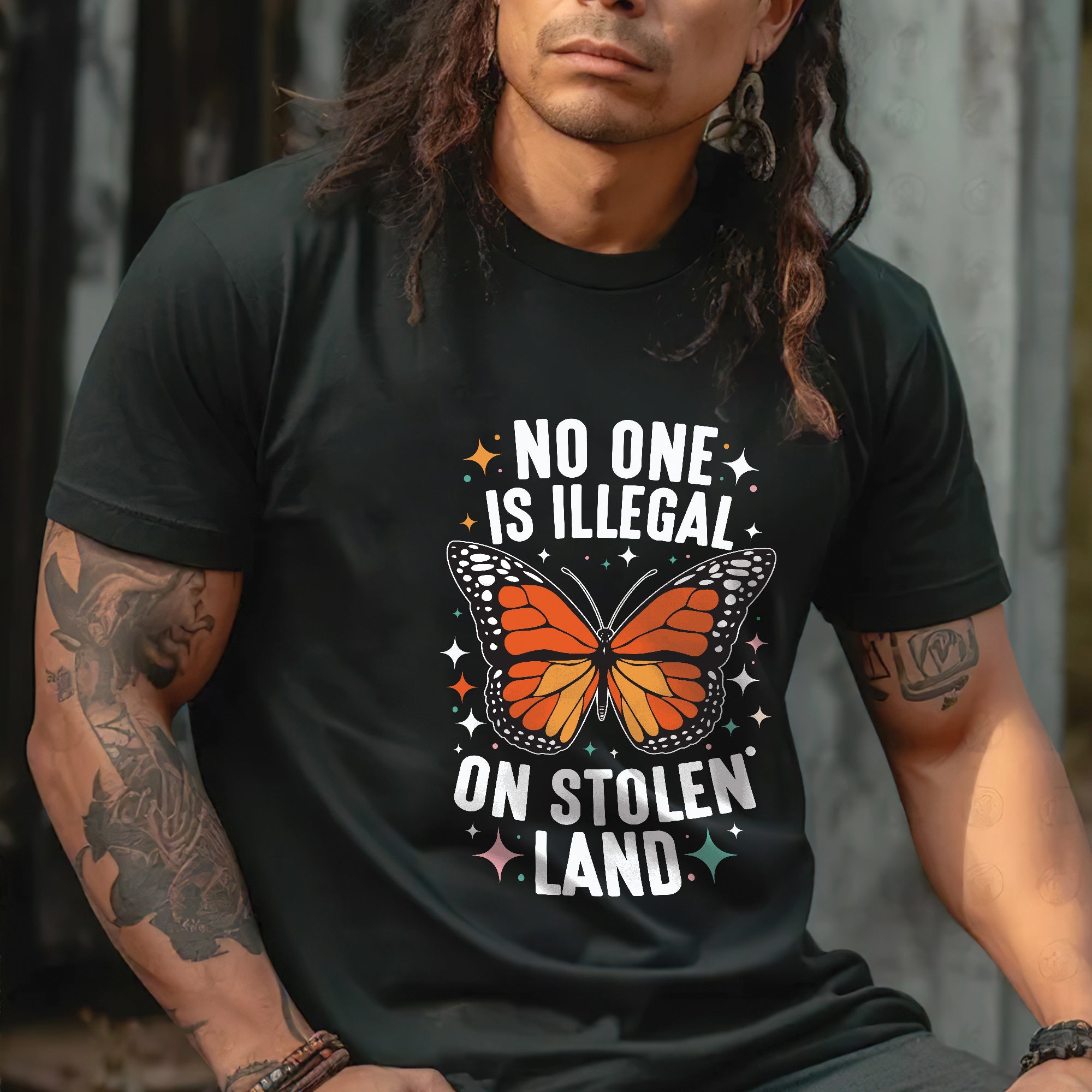 No One Is Illegal On Stolen Land Indigenous Rights Butterfly Unisex T-shirt/V-neck T-shirt/Hoodie/Sweatshirt