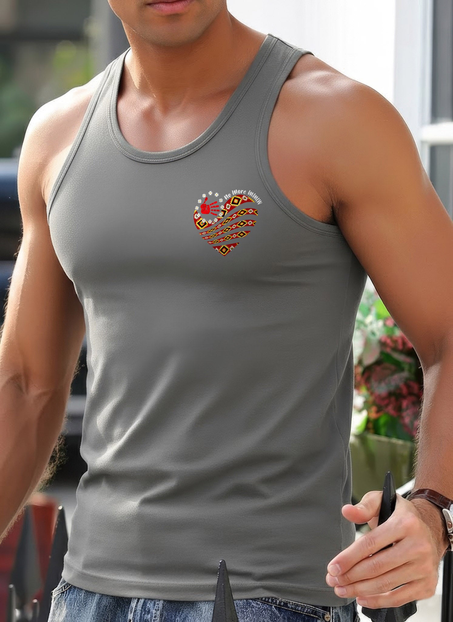 [Two Sides] No More MMIW Tank Top - Native American Heart and Red Hand Unisex Tank Top/Long Sleeve/Hoodie Zip
