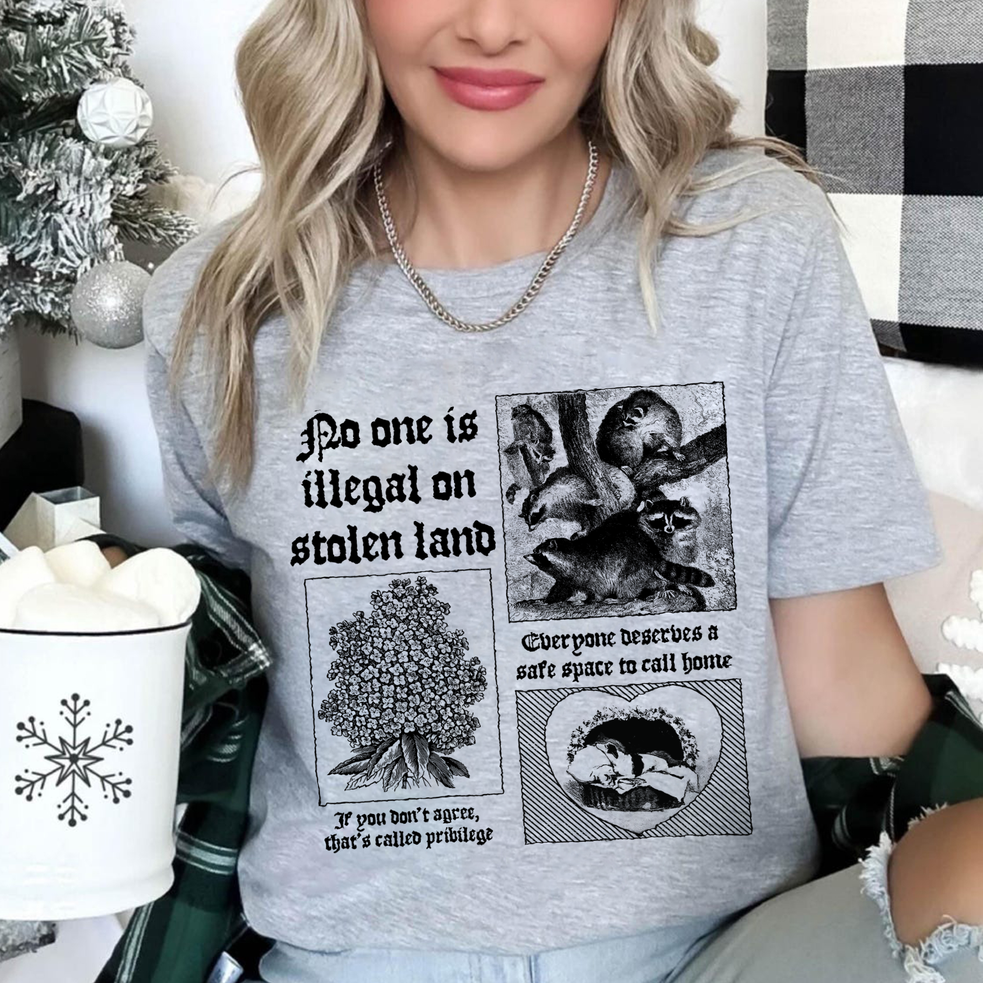 No One Is Illegal On Stolen Land Unisex T-Shirt/T-Shirt V-Neck/Hoodie/Sweatshirt – For Social Justice Advocates