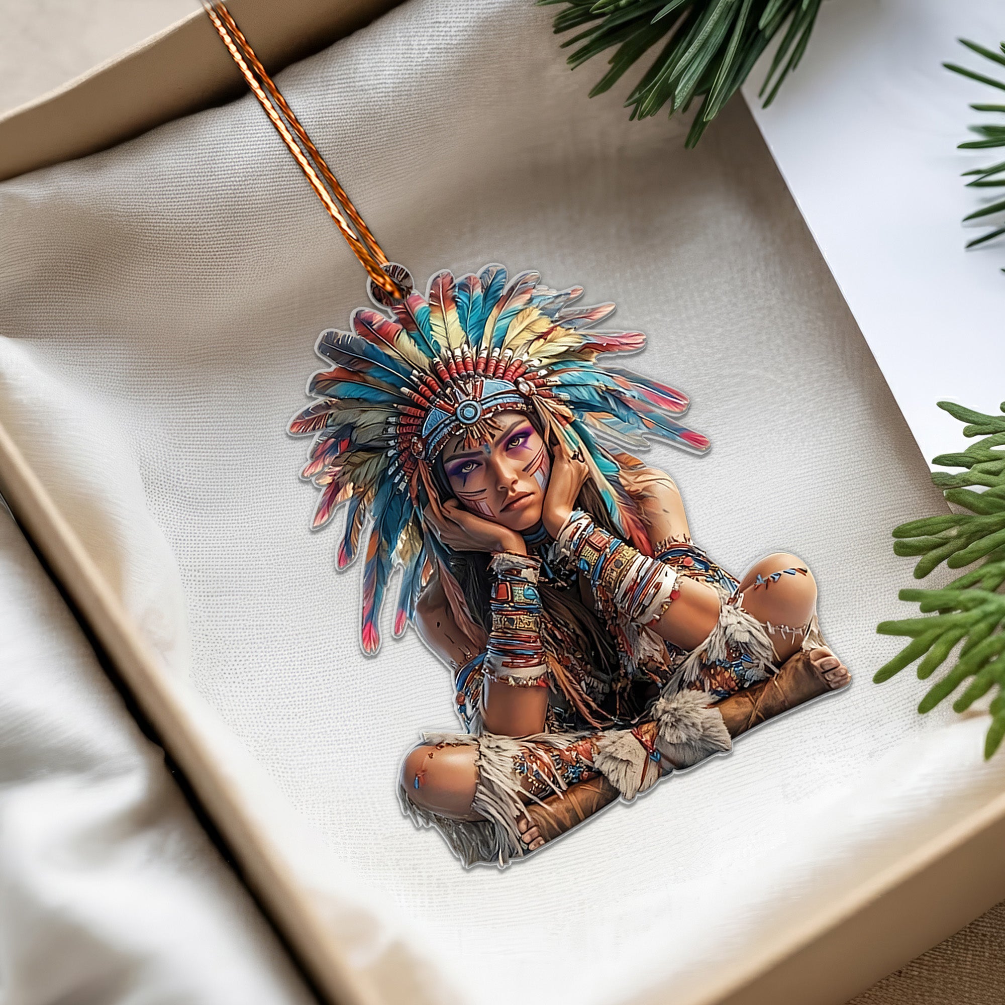 Tribal Warrior Girl Ornament Native American Unique Christmas Gift Decor Flat Acrylic