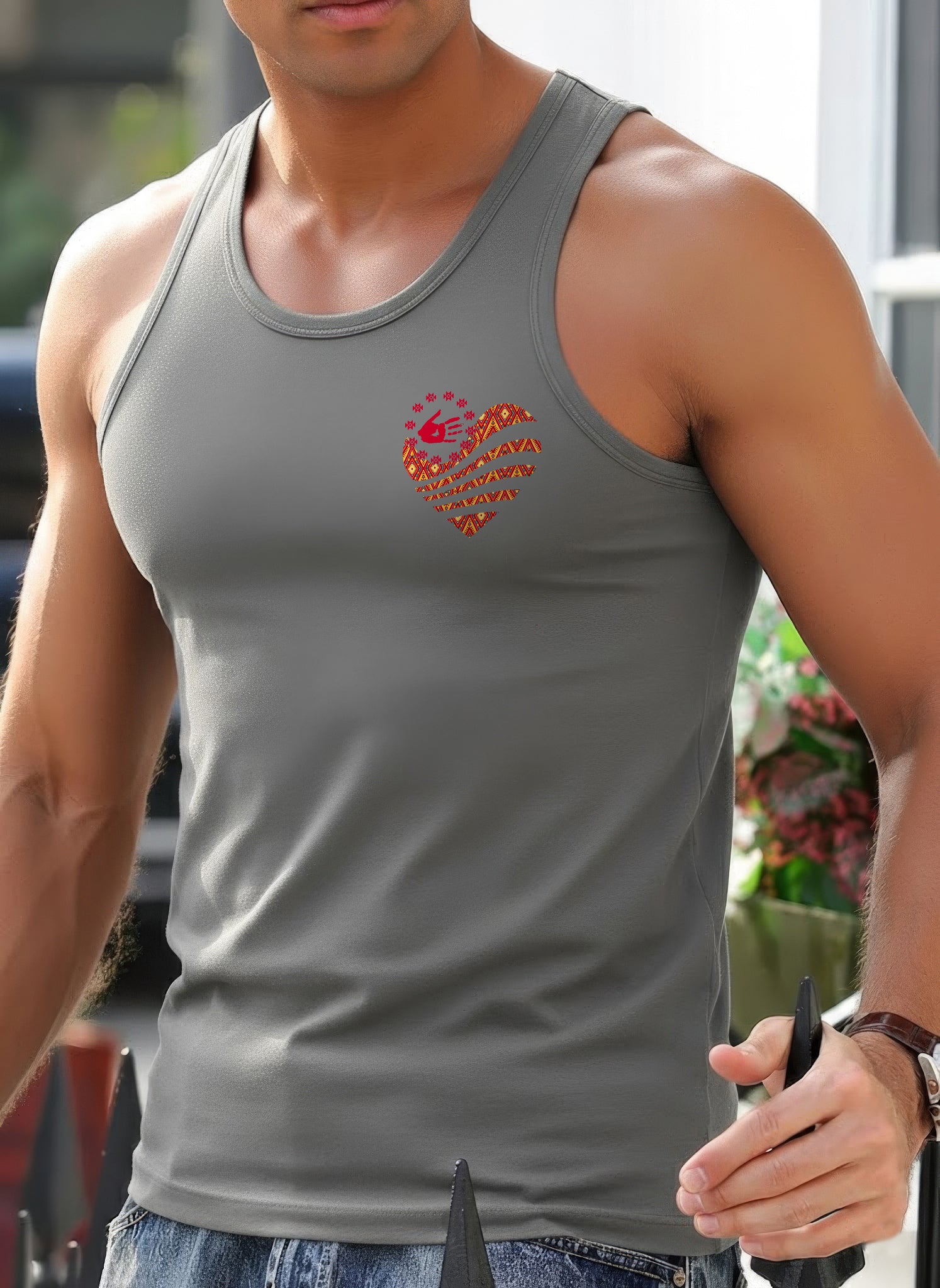 [Two Sides] Red Hand Heart of Culture Native American Unisex Tank Top/Long Sleeve/Hoodie Zip