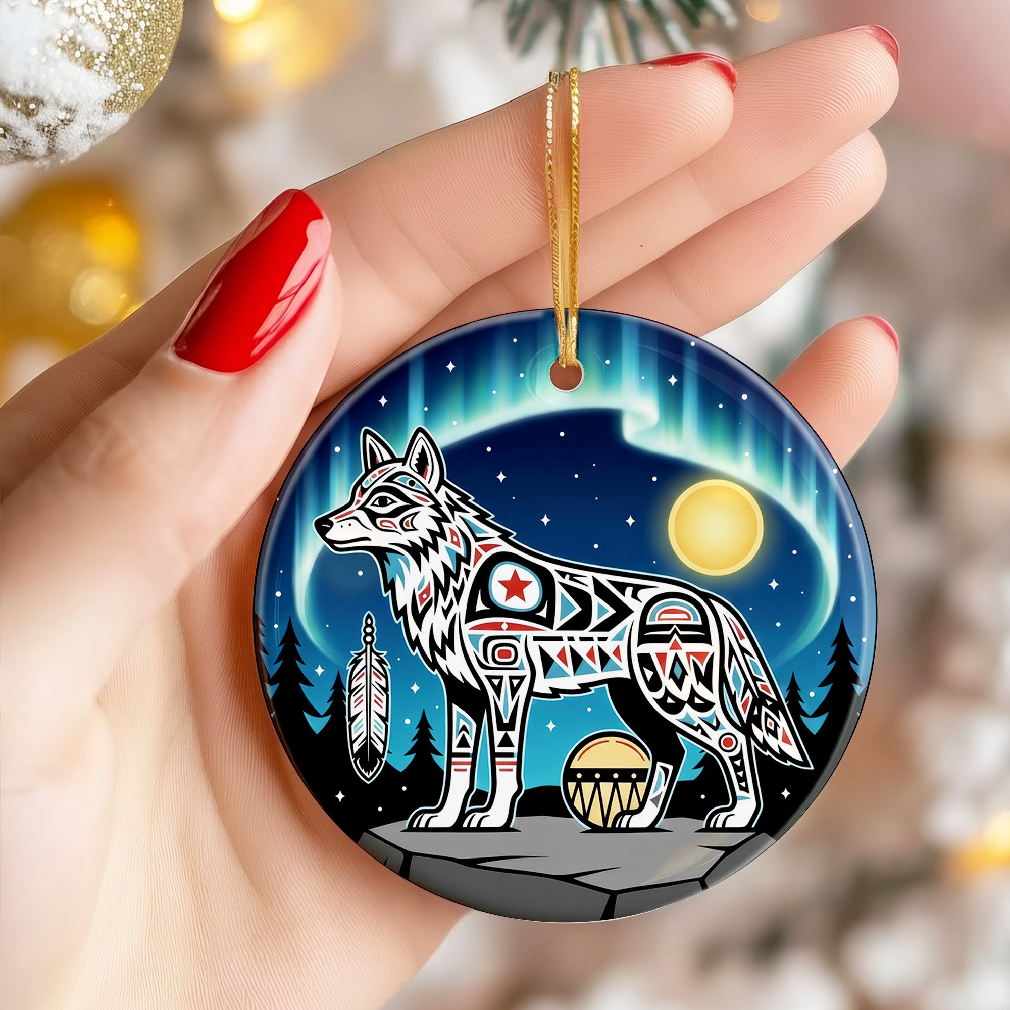 Northern Spirit Wolf Ceramic Ornament – Indigenous Art Decor