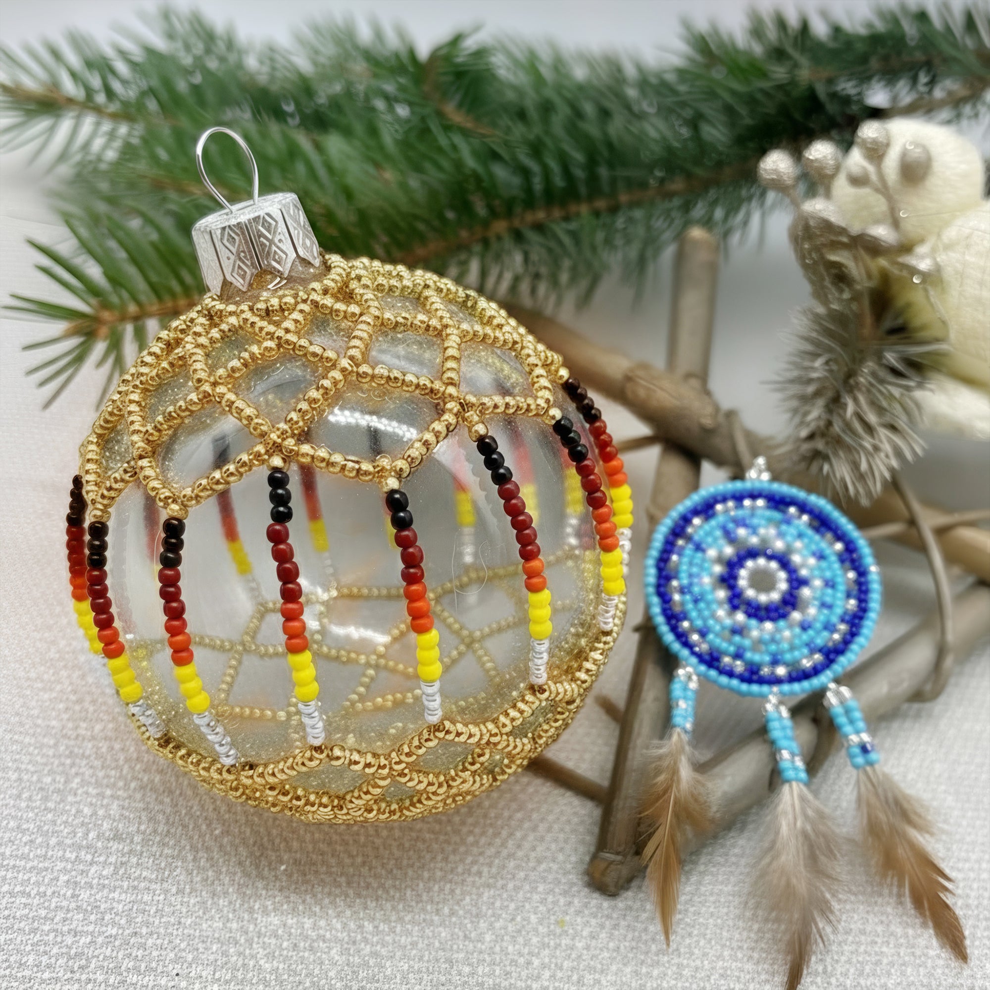 24K Gold Beaded Ornaments Holiday Decor Gifts