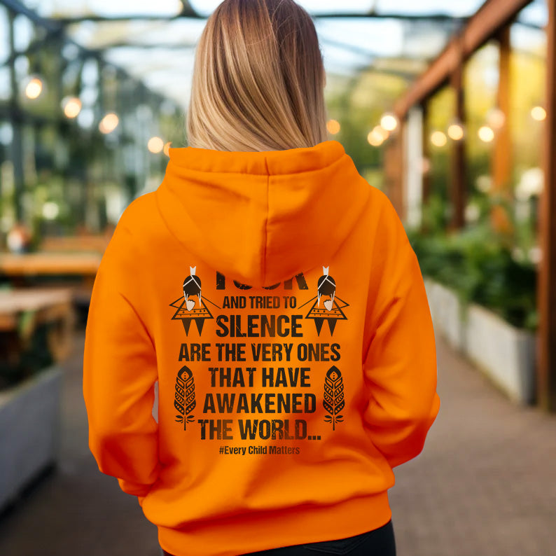 [Two Sides] They Tried To Silence Us Every Child Matters Orange Unisex T-shirt/T-shirt V-Neck/Hoodie/Sweatshirt/Long Sleeve