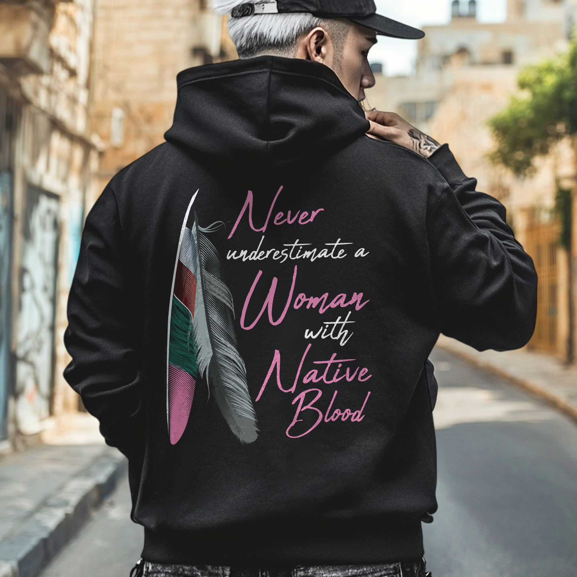 Never Underestimate A Woman With Native Blood Unisex T-Shirt/T-Shirt V-Neck/Hoodie/Sweatshirt Two Sides