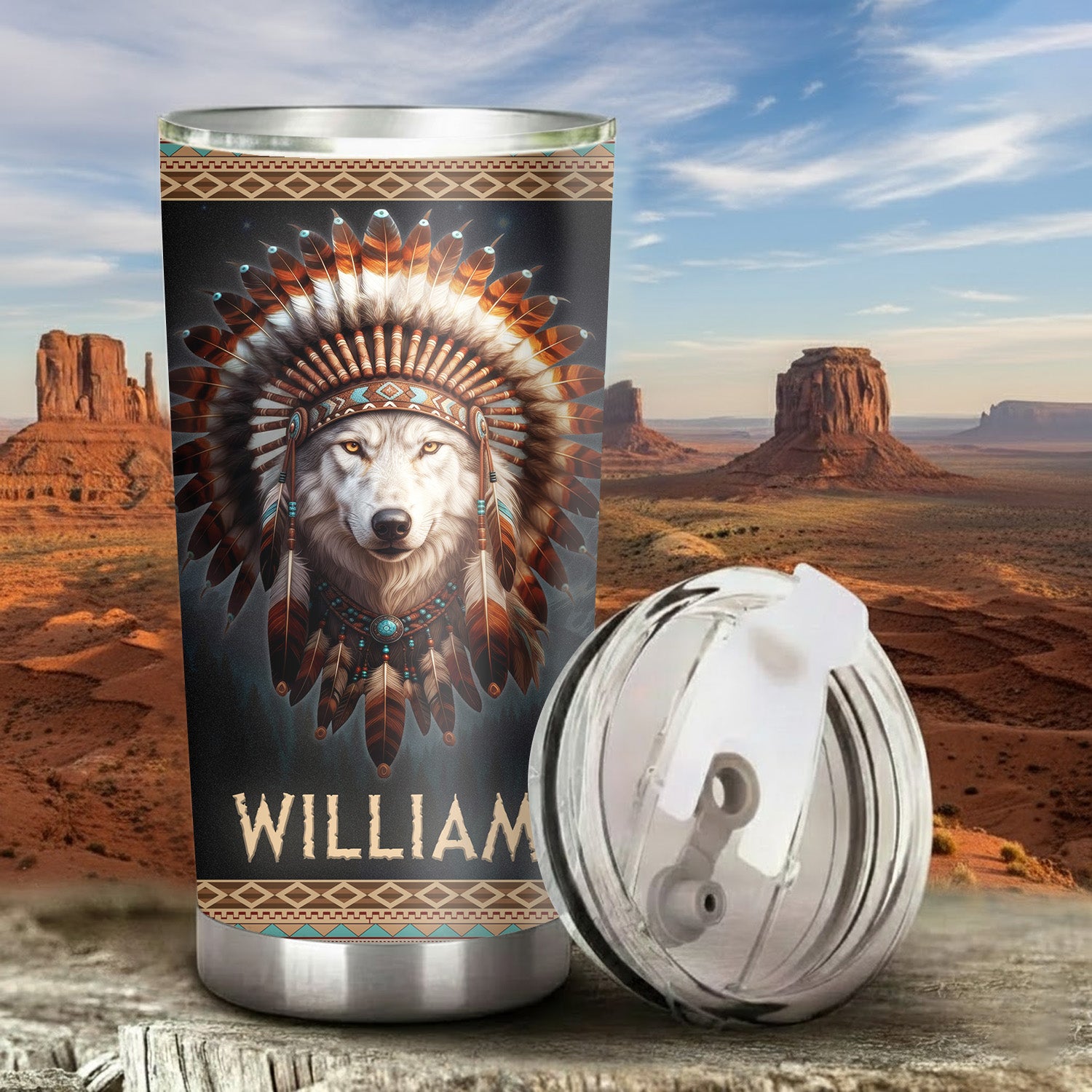 Warrior Wolf Tumbler Stainless Steel Drinking Cup (Custom Name)