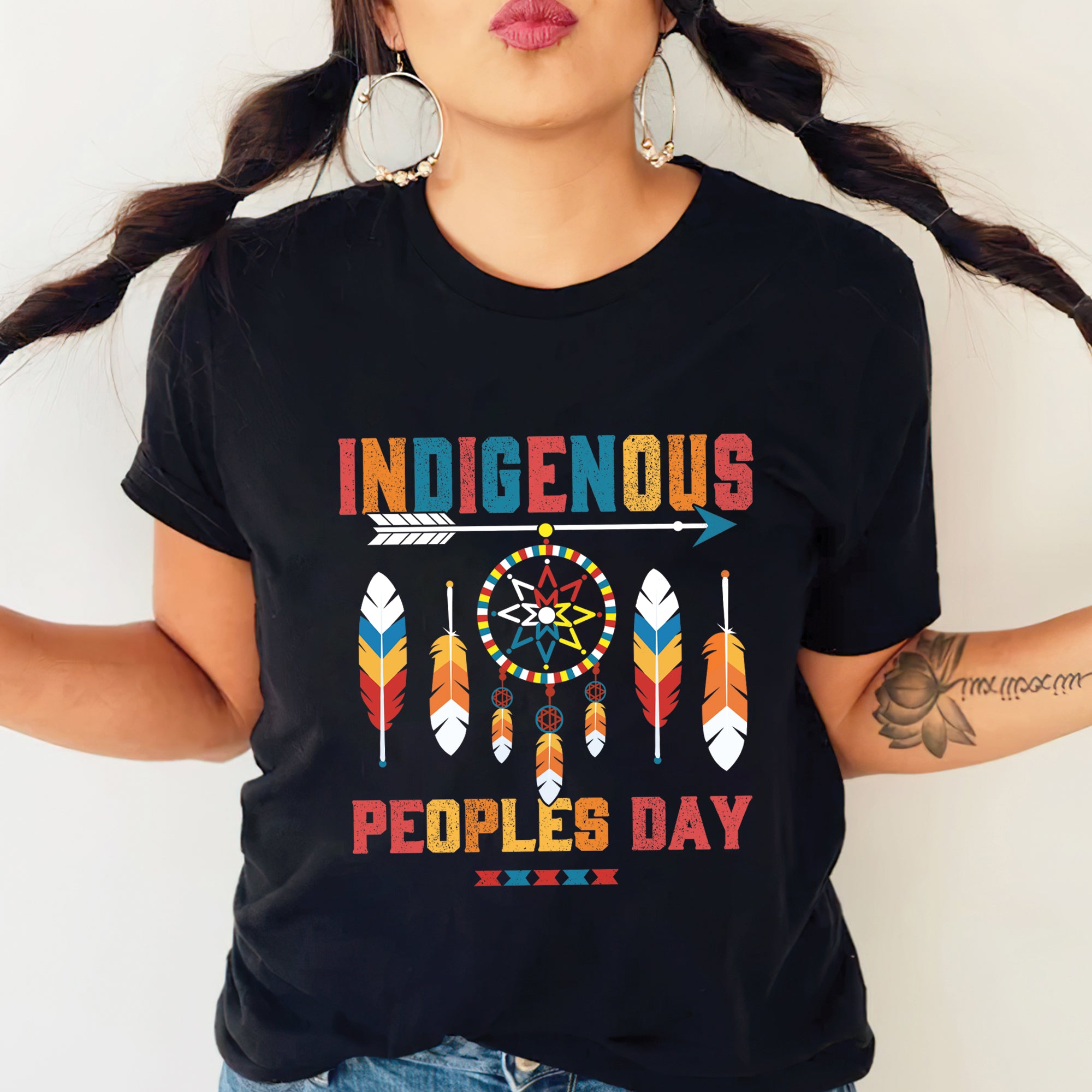 Indigenous Peoples Day Dreamcatcher, Arrow and Multicolor Tribal Feathers Unisex T-Shirt/T-Shirt V-Neck/Hoodie/Sweatshirt