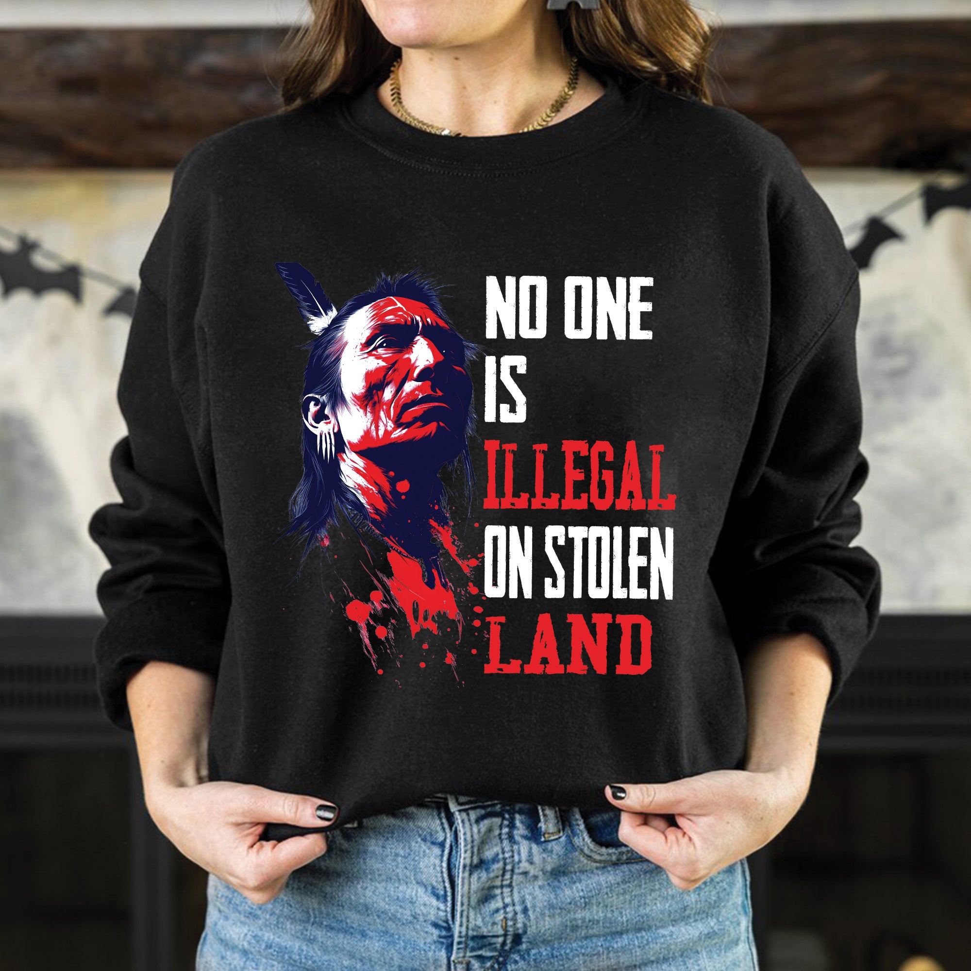 No One Is Illegal On Stolen Land Native American Warrior Unisex T-shirt/V-neck T-shirt/Hoodie/Sweatshirt