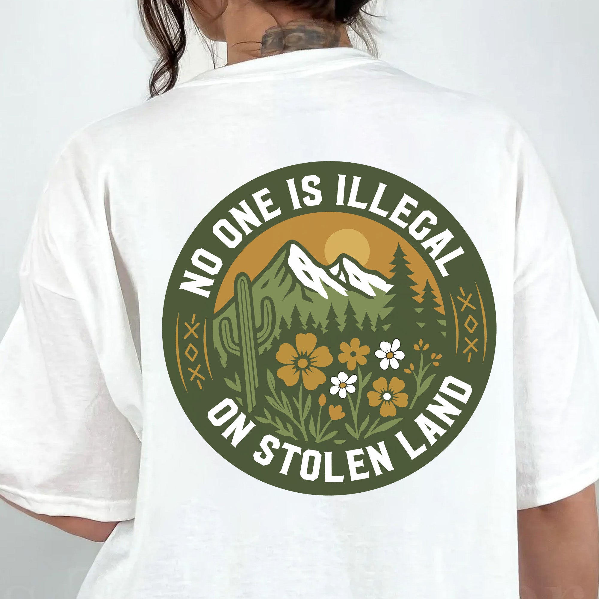 No One Is Illegal On Stolen Land - Unisex T-Shirt/T-Shirt V-Neck/Hoodie/Sweatshirt - Two Sides N62