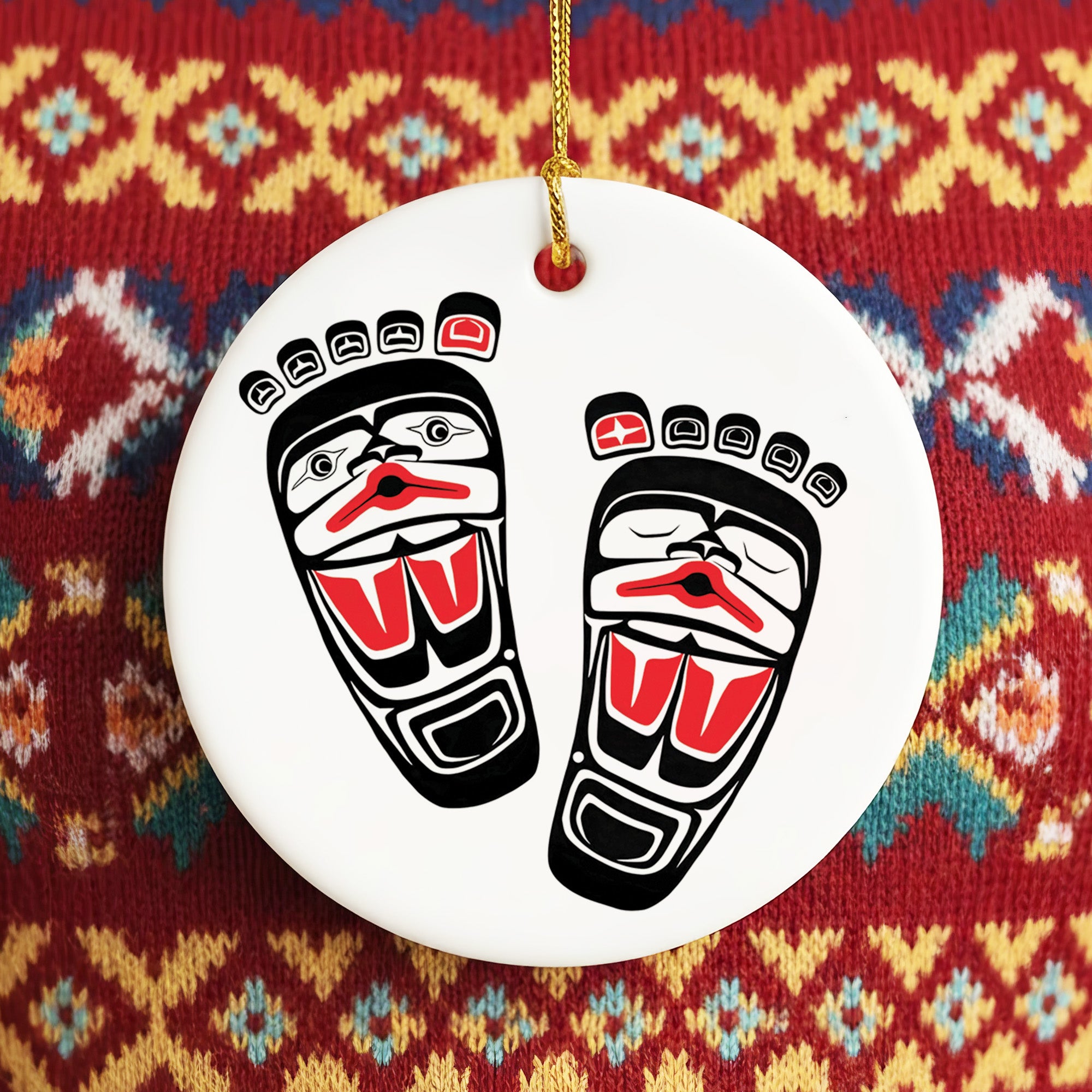 Native Big Foot Spirit Ceramic Ornament – Handcrafted Indigenous Art Decoration