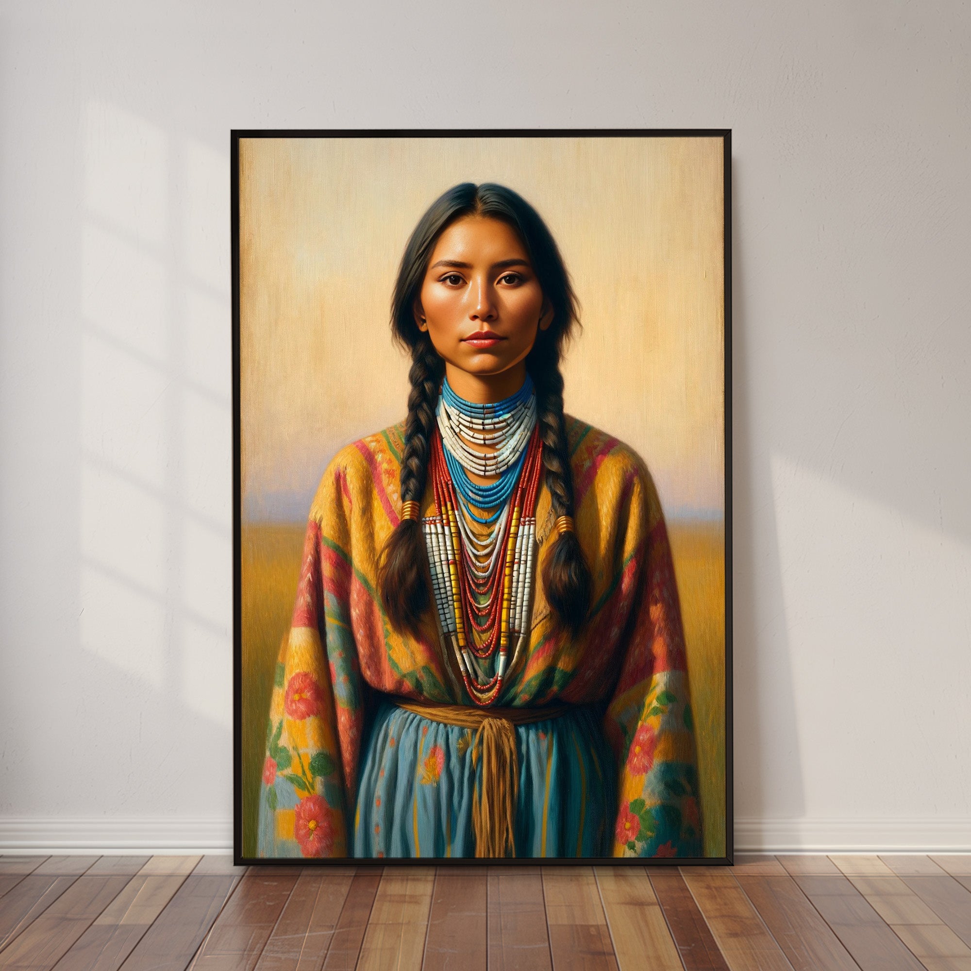 Custom Native American Women Standing Photo Canvas Art Gift Home Decor