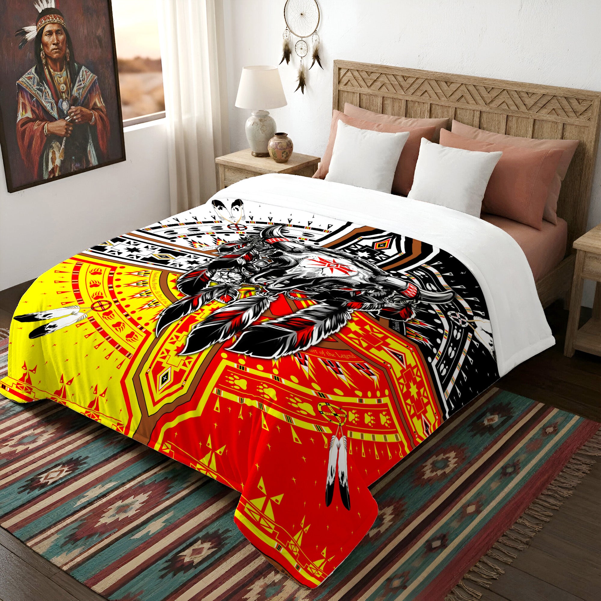 Native American Style Buffalo Head Soft And Warm Premium Fleece Blanket