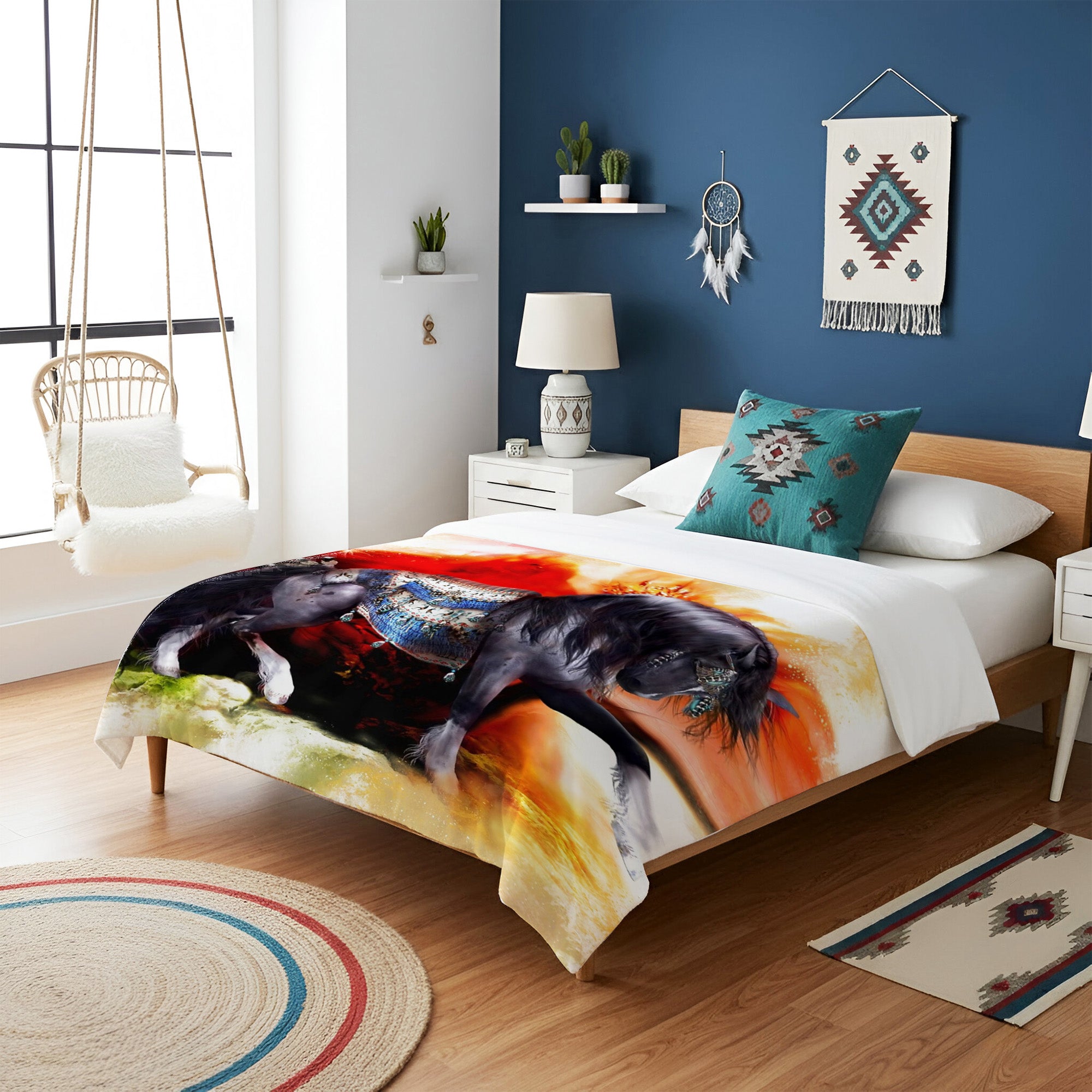 Native American Style Horse Soft And Warm Premium Fleece Blanket