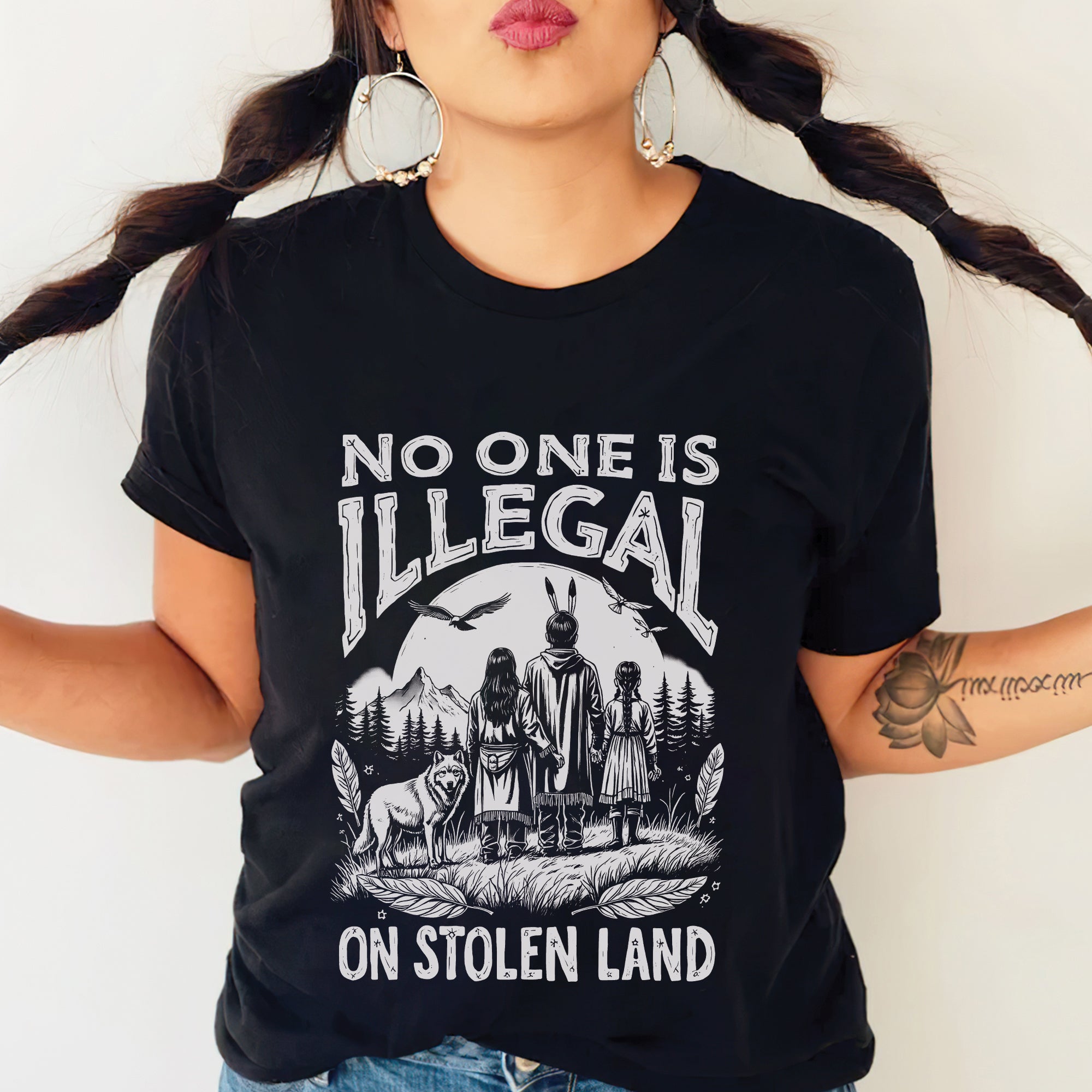 No One Is Illegal On Stolen Land - Unisex T-Shirt/T-Shirt V-Neck/Hoodie/Sweatshirt N56 Style 1