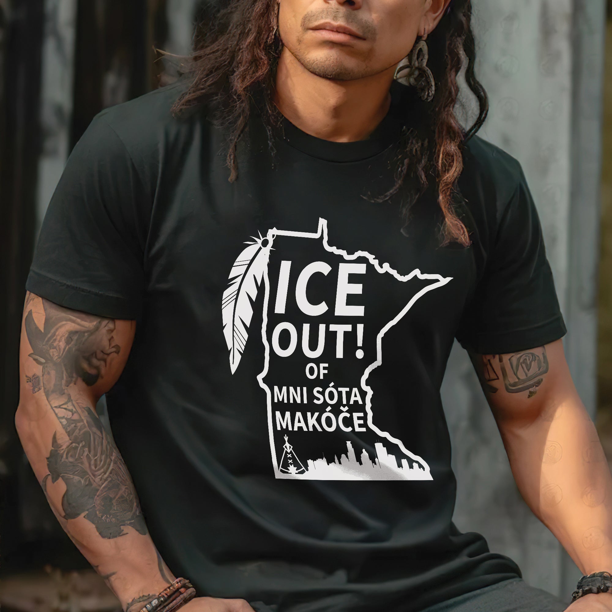 ICE Out of Minnesota Makóče Native Pride - No One Is Illegal On Stolen Land Unisex T-shirt/T-shirt V-Neck/Hoodie/Sweatshirt