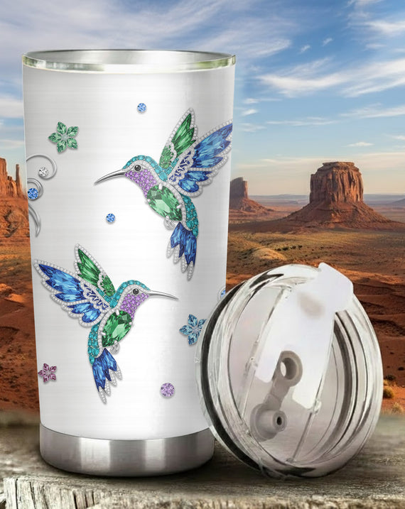 Crystal Hummingbird Tumbler Stainless Steel Drinking Cup (Custom Name)