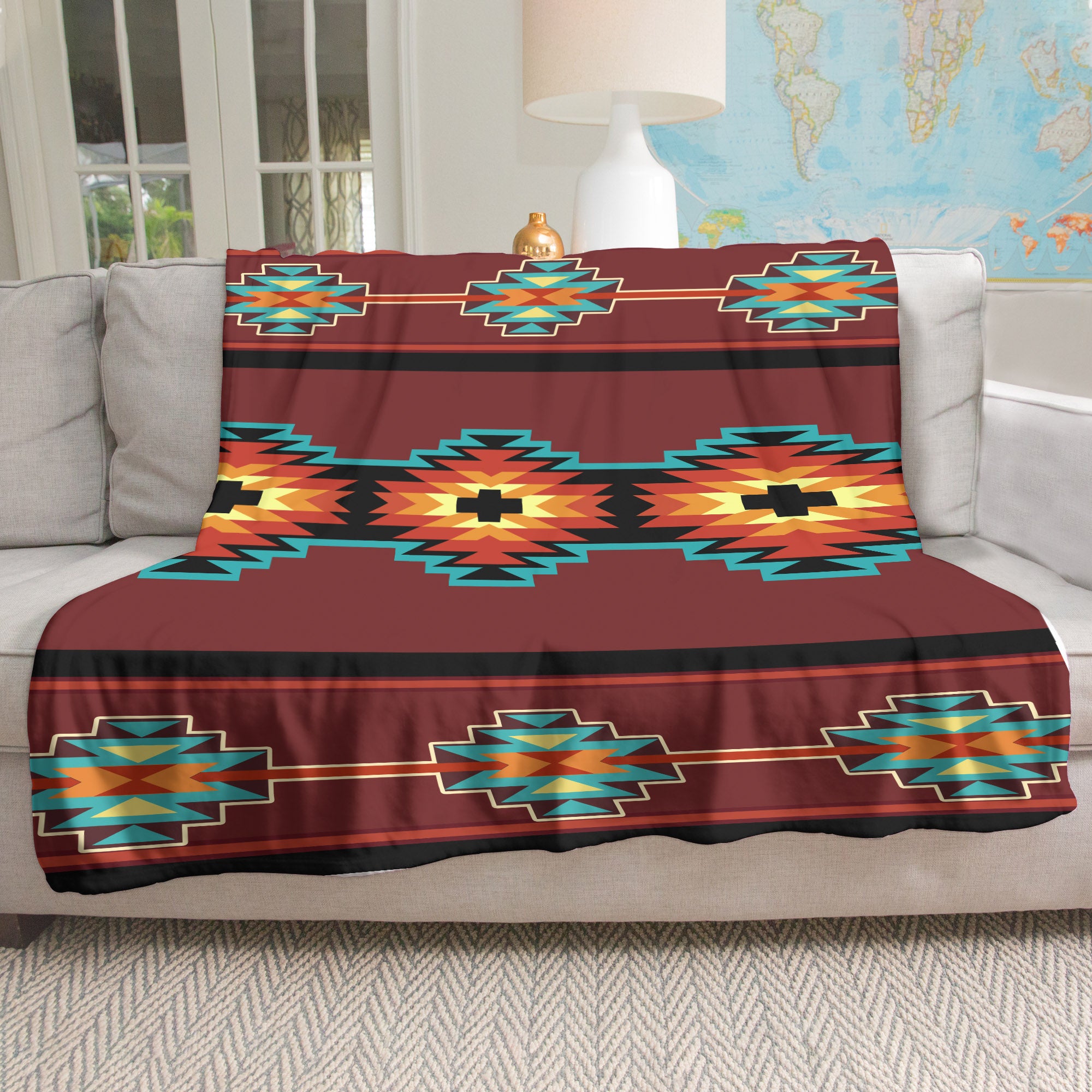 Native American Style Brown Pattern  Soft and Warm Fleece Blanket