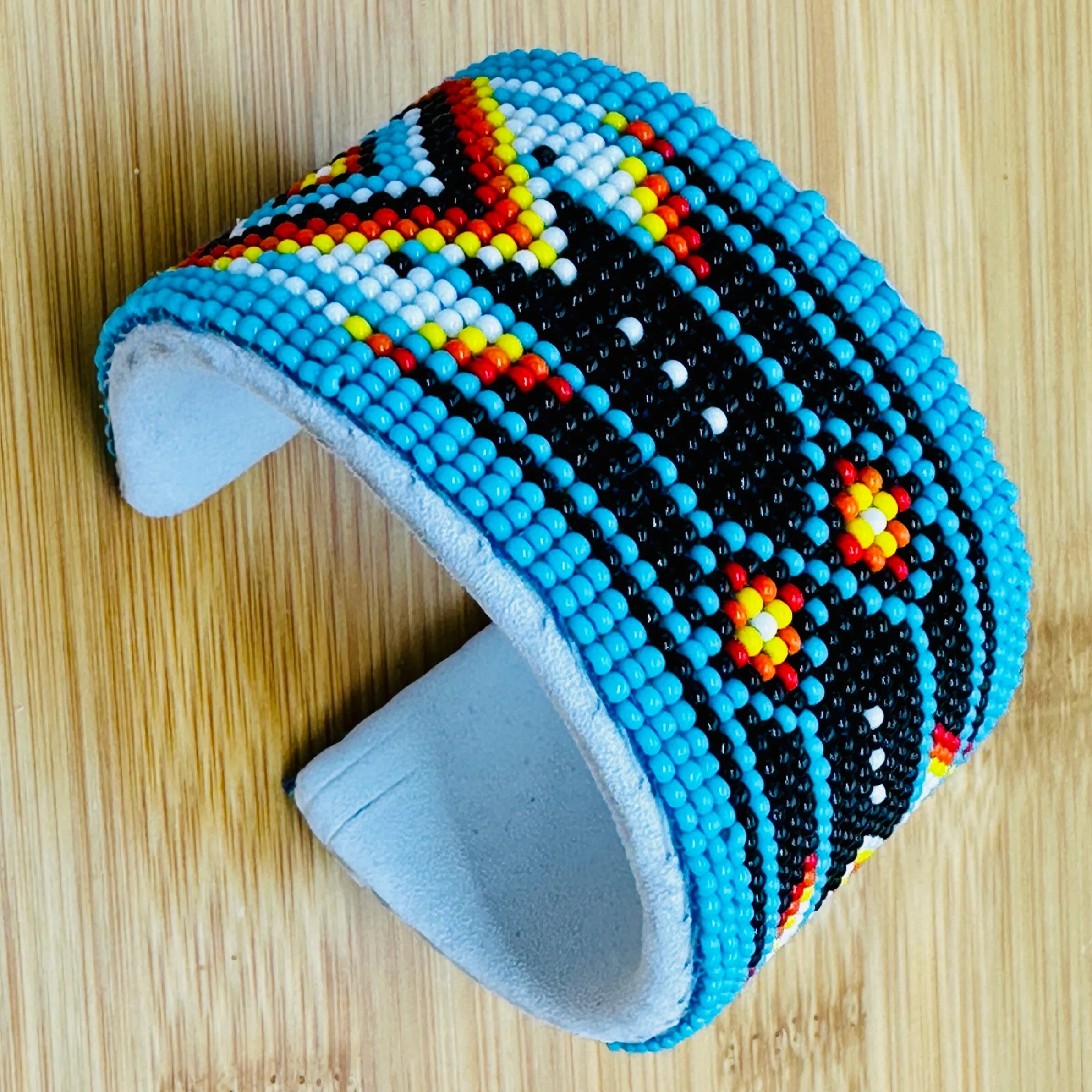 SALE 50% OFF - Cyan Blue Diamond Hard Cuff Beaded Handmade Bracelet