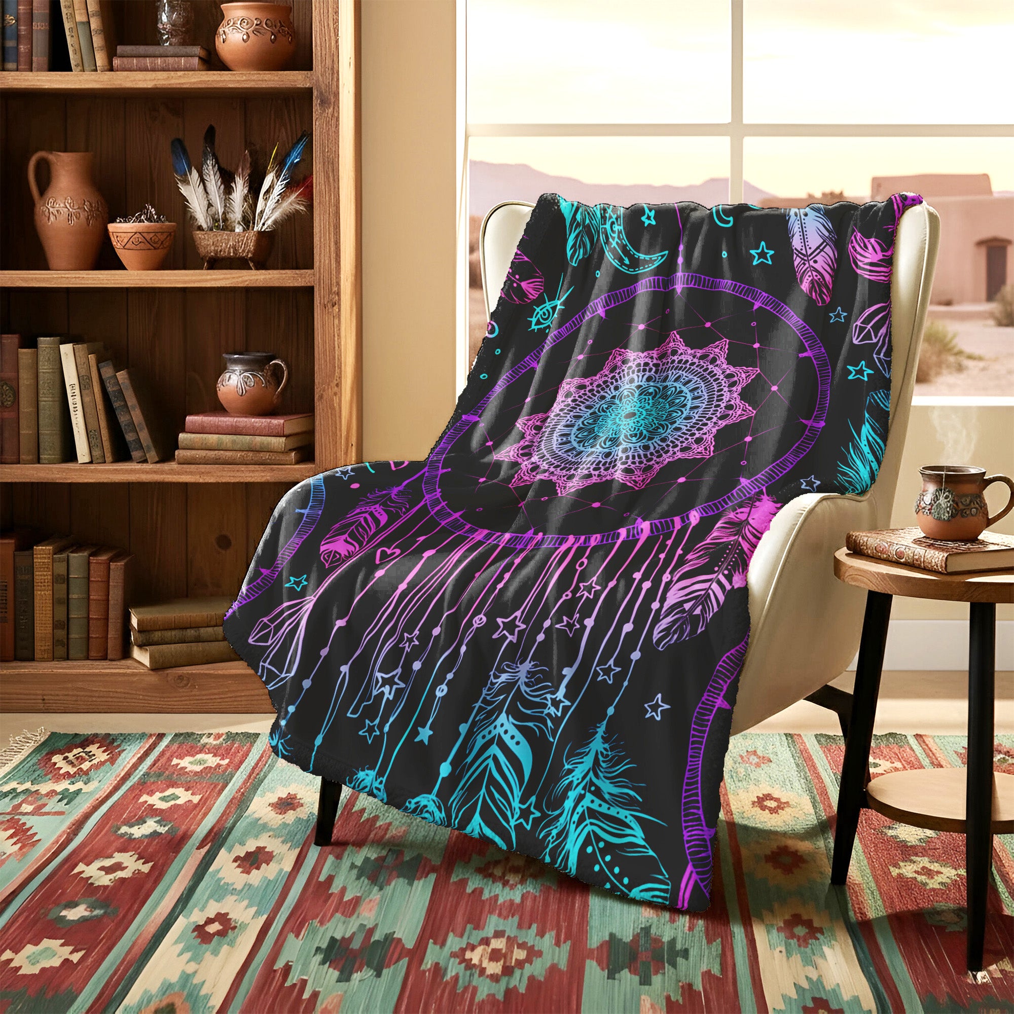 Native American Style Purple Dreamcatcher Soft And Warm Premium Fleece Blanket