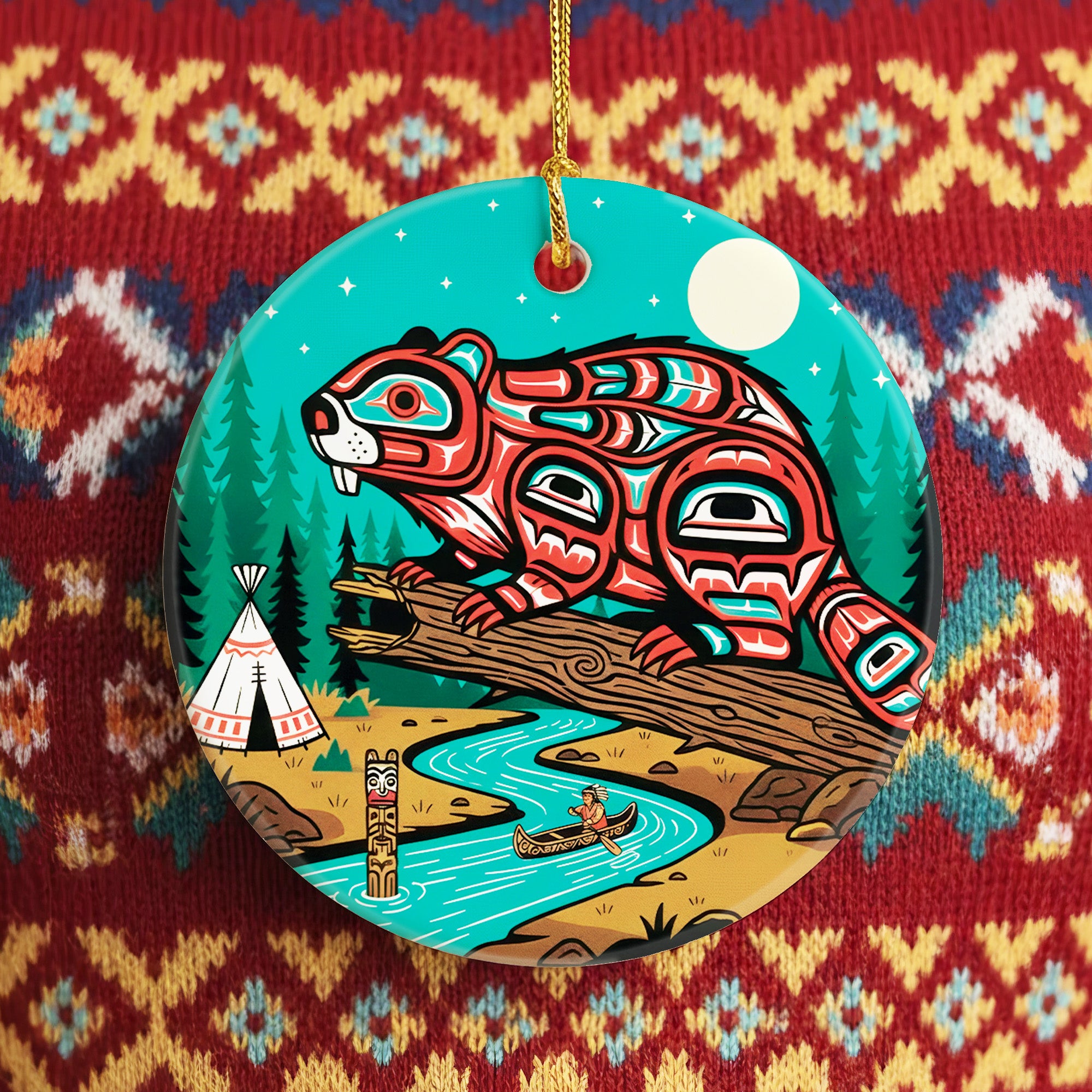 Beaver of the Sacred River Ceramic Ornament – Indigenous Art Decor