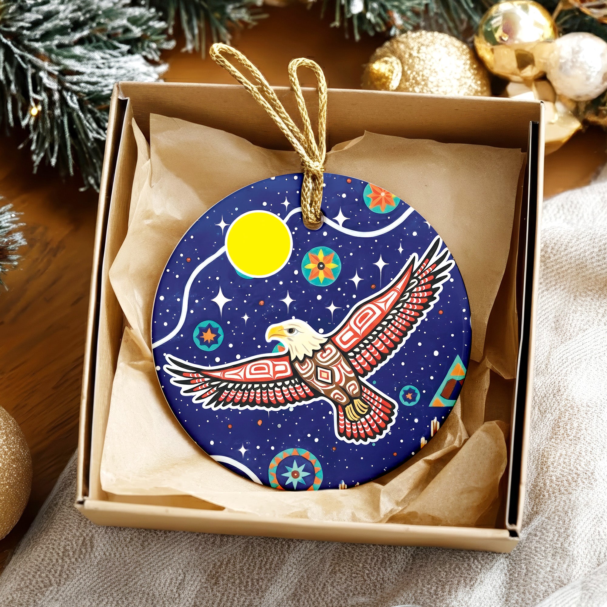 Tribal Eagle of the Night Sky Ceramic Ornament – Indigenous Art Decor