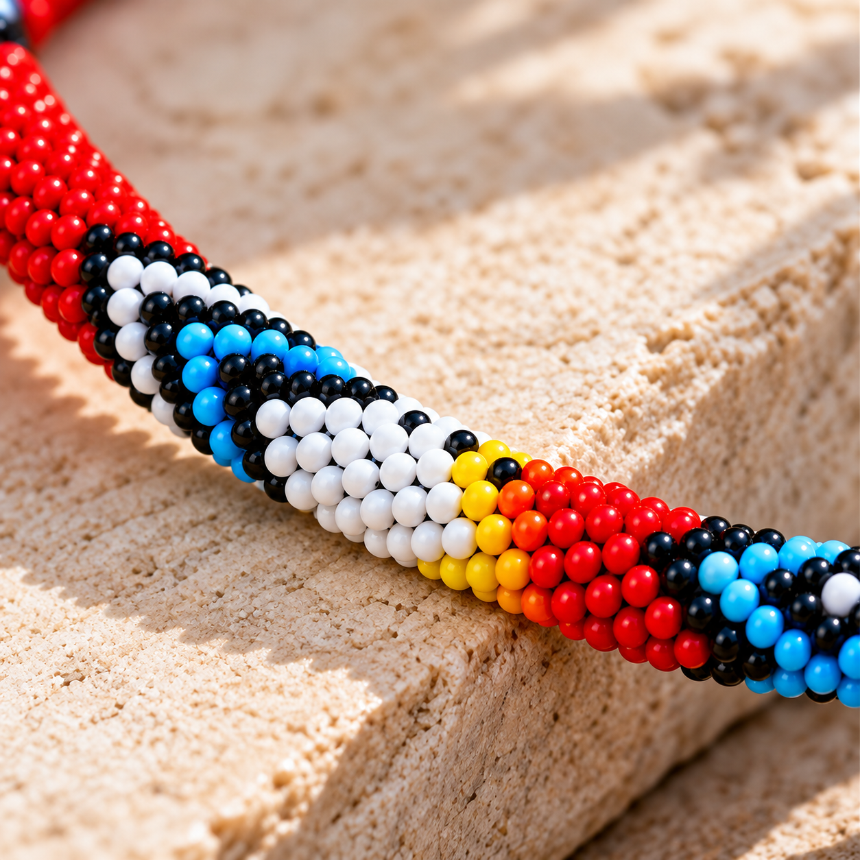 Red Blue Beaded Long Necklace Handmade Native American Style for Women
