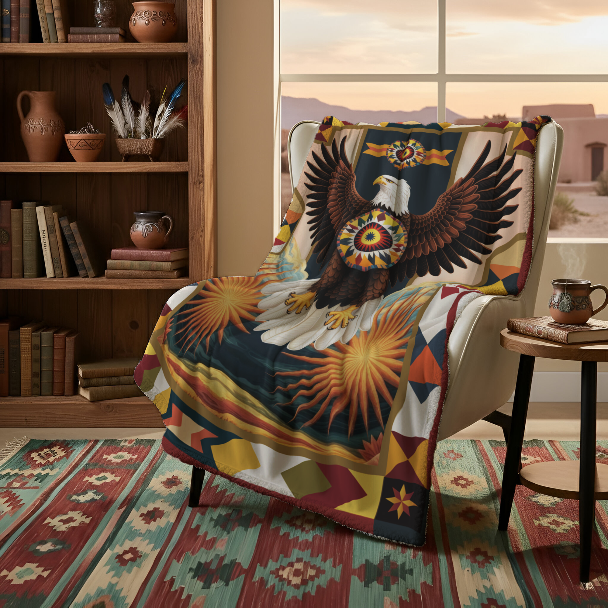 Sacred Eagle of Freedom Native American Cozy Fleece Blanket