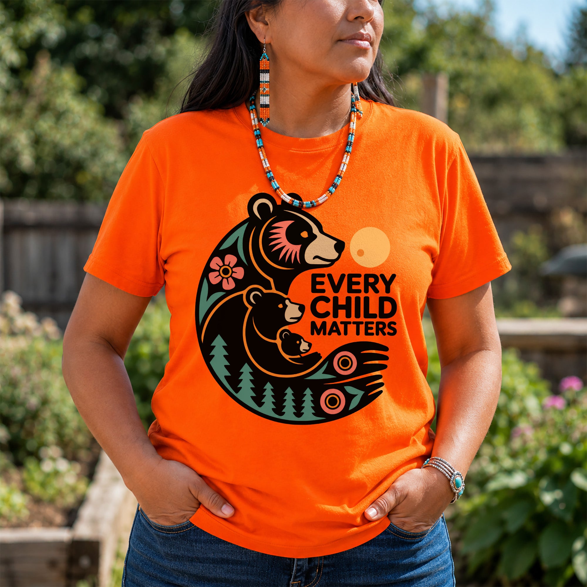 Sacred Bear Family Every Child Matters Orange Shirt Day Unisex T-shirt/Hoodie/Sweatshirt