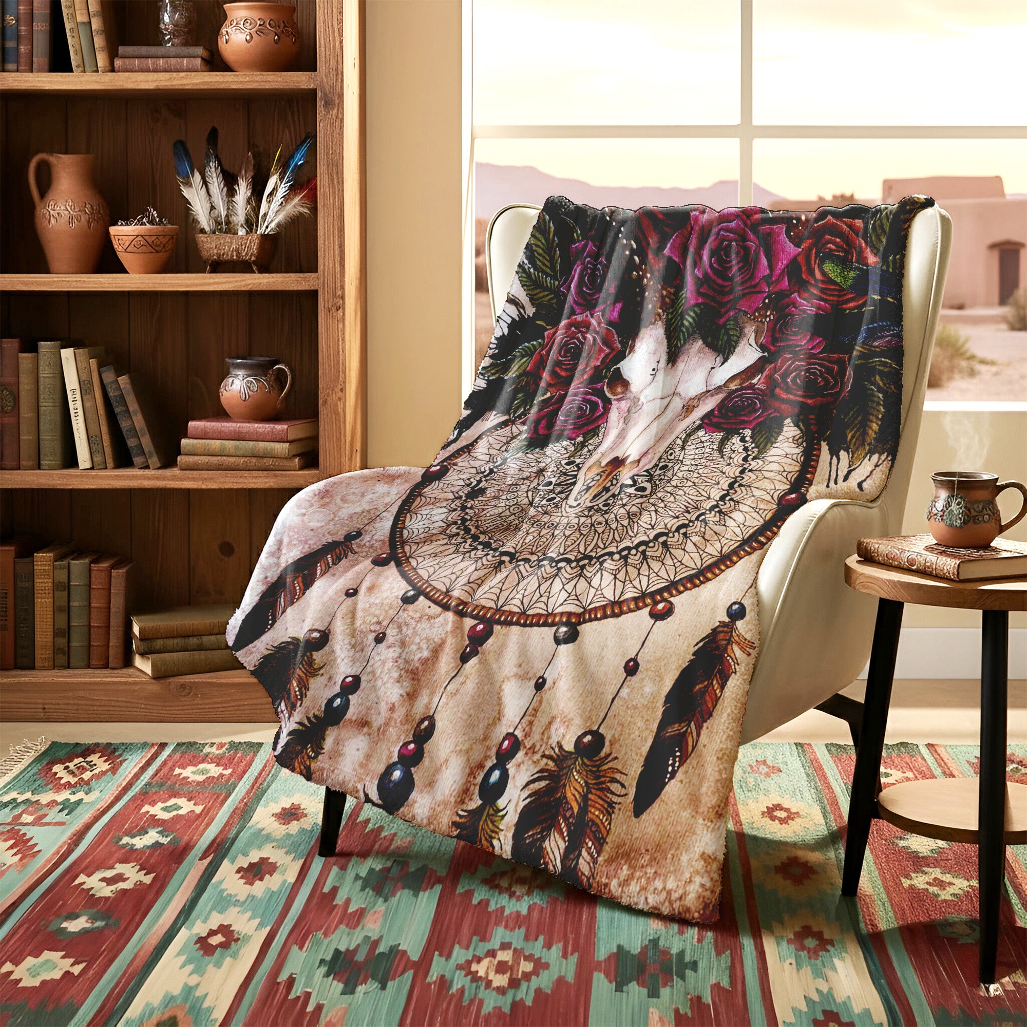 Native Dreamcatcher Rose Soft and Warm Premium Fleece Blanket