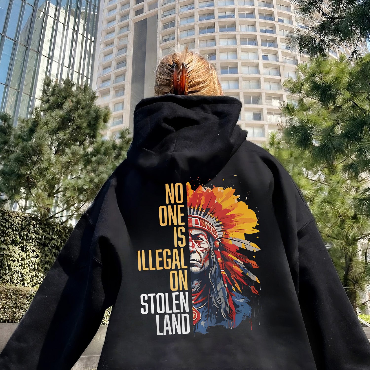 No One Is Illegal On Stolen Land Style 15 - Unisex Back T-shirt/T-shirt V-Neck/Hoodie/Sweatshirt