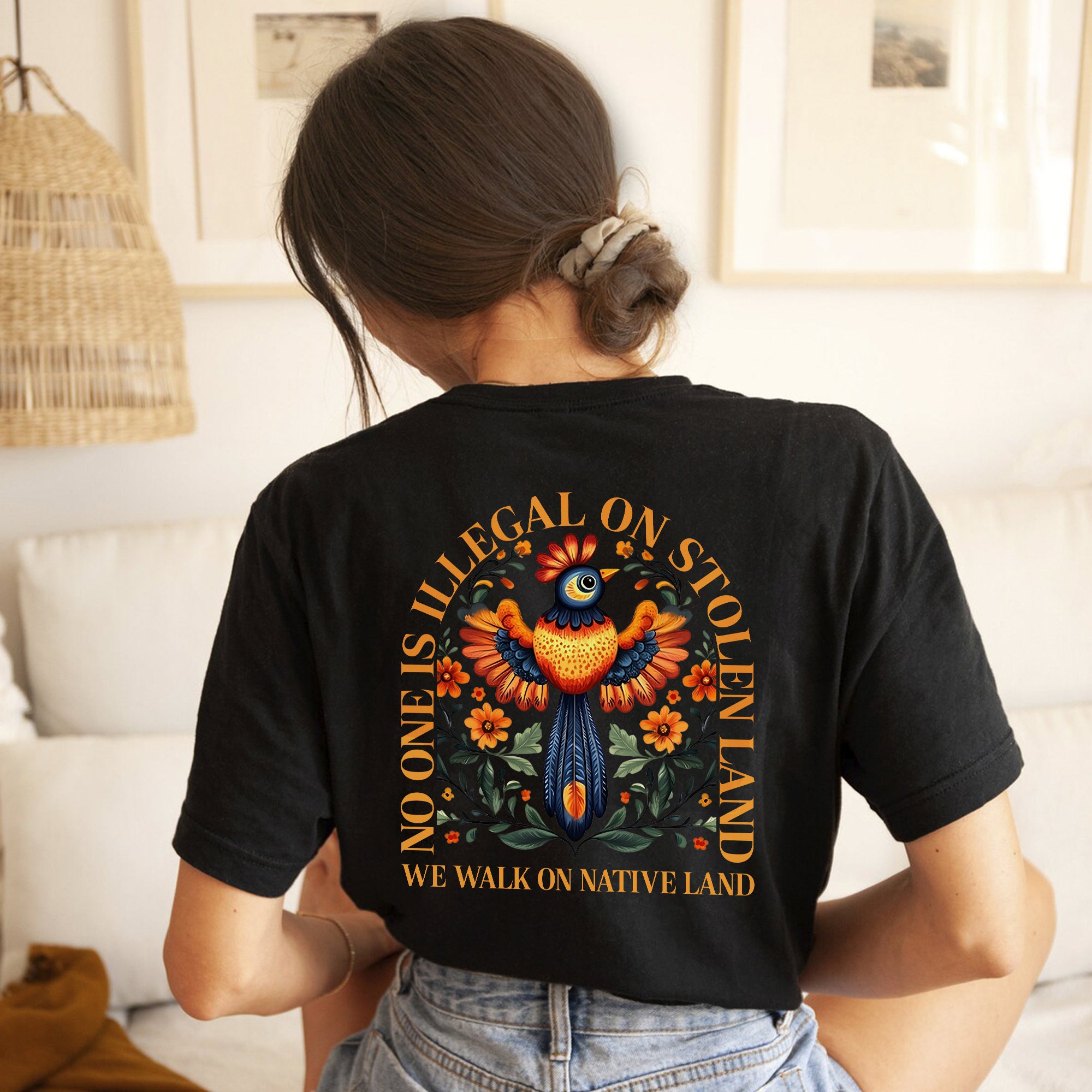 No One Is Illegal On Stolen Land. We Walk On Native Land - Two Sides - Red -  Unisex T-Shirt/Hoodie/Sweatshirt