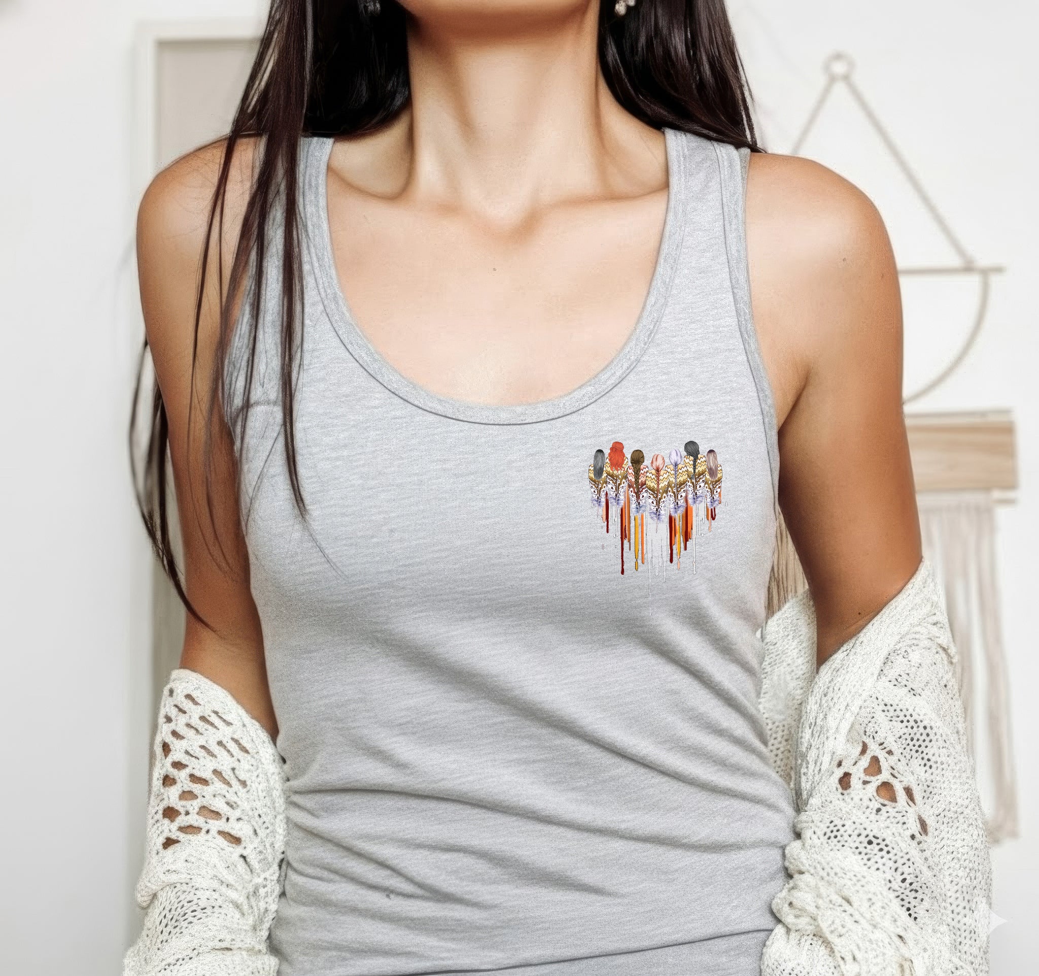 [Two Sides] Native American Feather Heart Indigenous Women Unisex Tank Top/Long Sleeve/Hoodie Zip