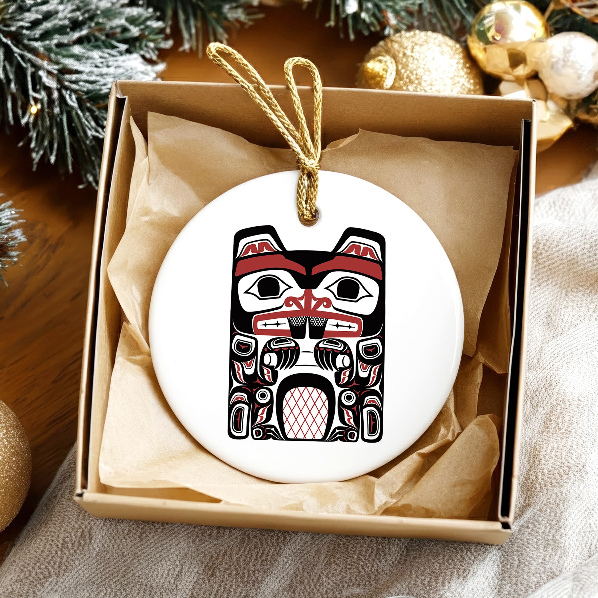 Native Beaver Spirit Ceramic Ornament – Handcrafted Indigenous Art Decoration