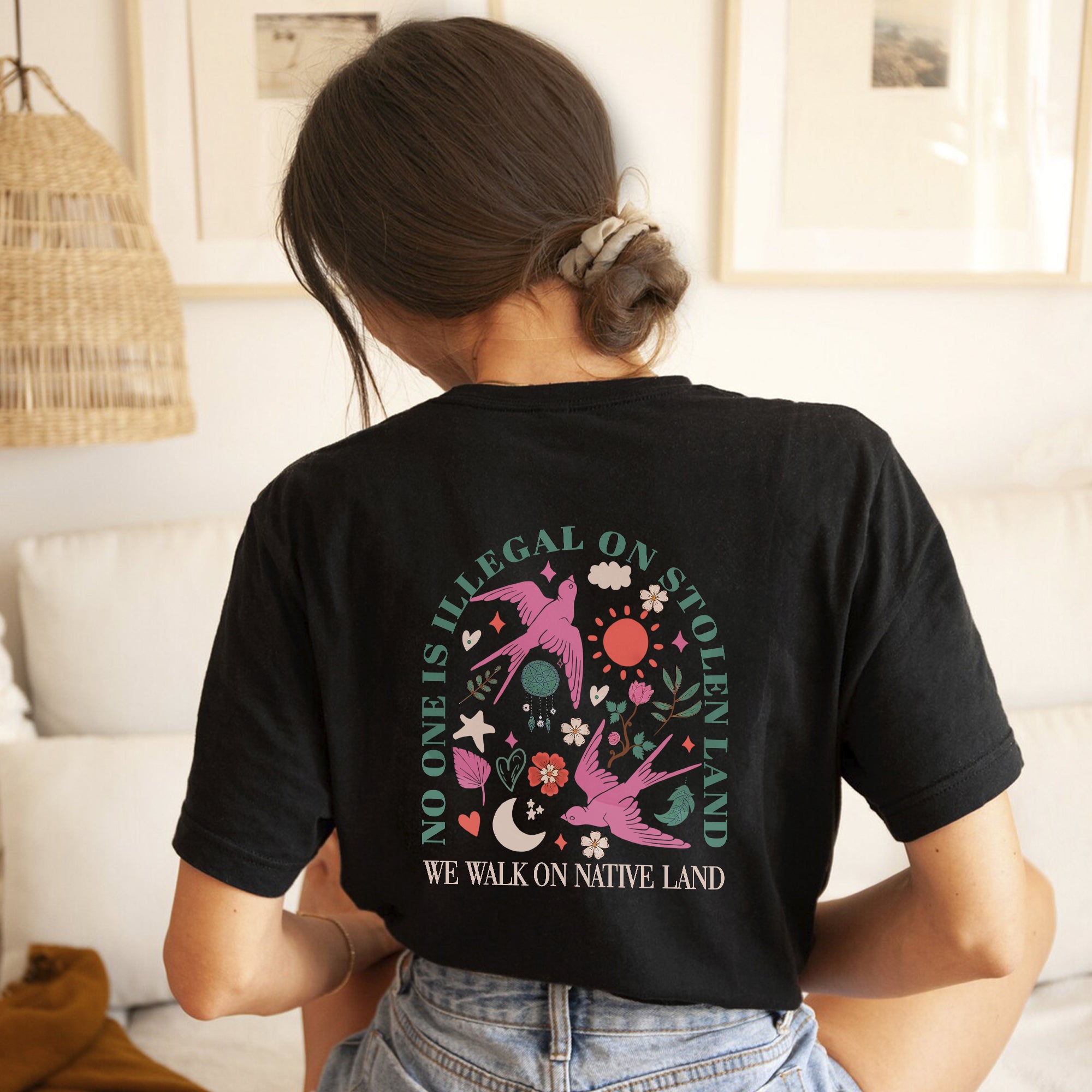 No One Is Illegal on Stolen Land We Walk on Native Land Unisex T-shirt/V-neck T-shirt/Hoodie/Sweatshirt Two Sides N316