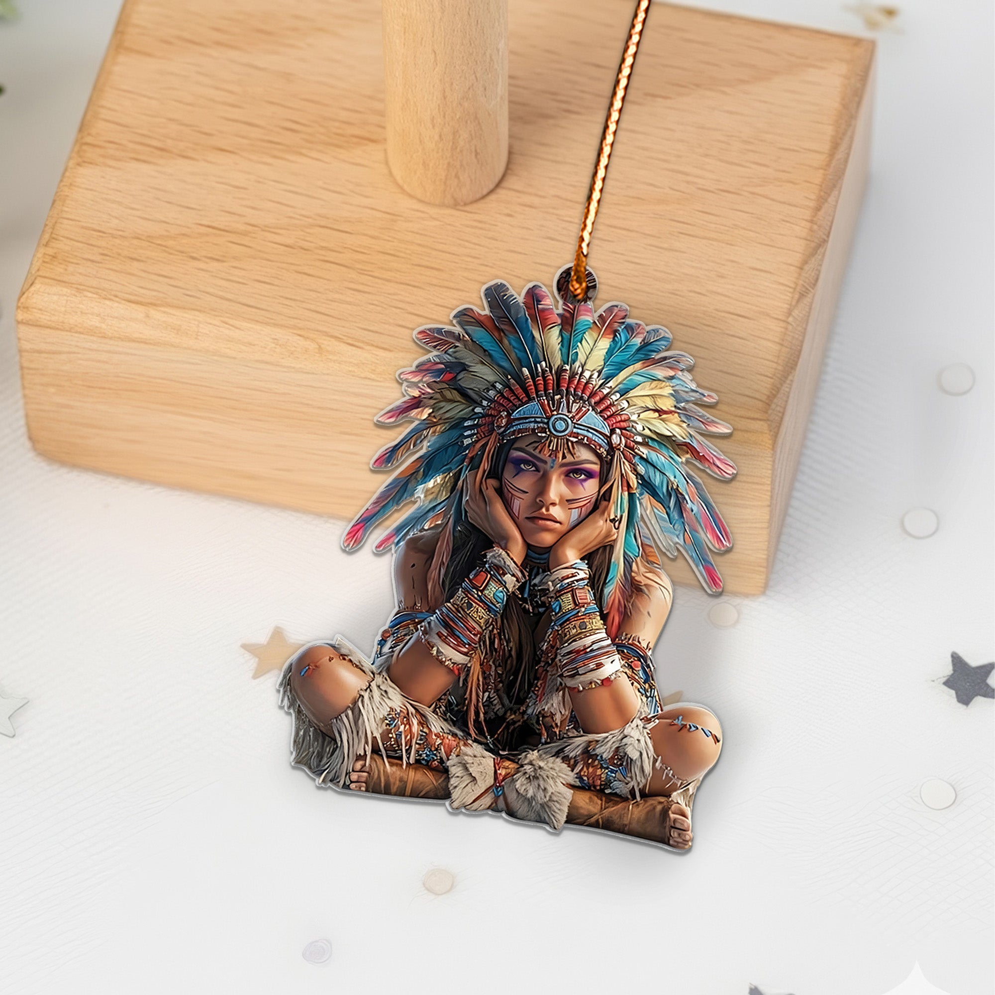 Tribal Warrior Girl Ornament Native American Unique Christmas Gift Decor Flat Acrylic