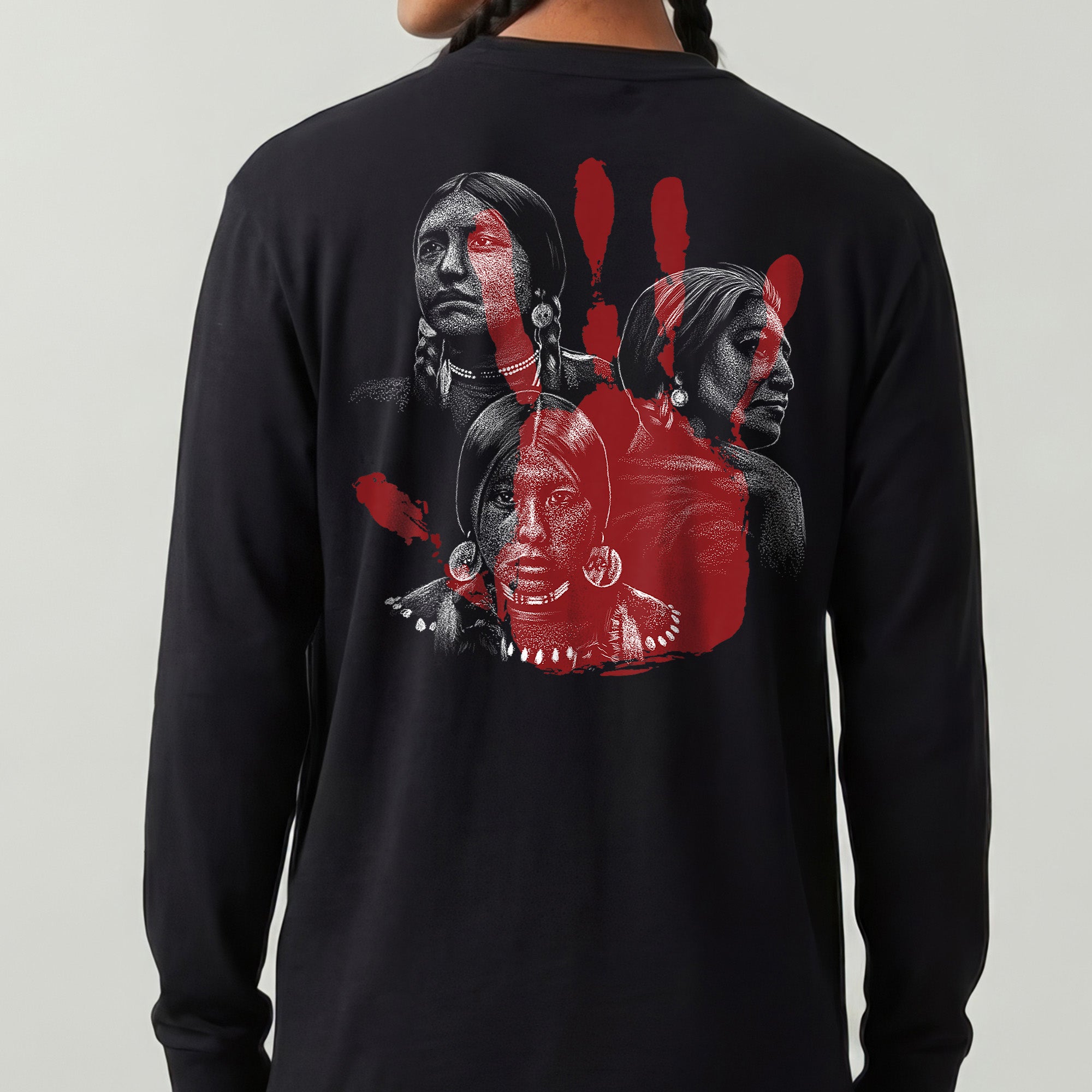 [Back] MMIW No More Stolen Sisters Red Hand Unisex Tank Top/Long Sleeve/Hoodie Zip
