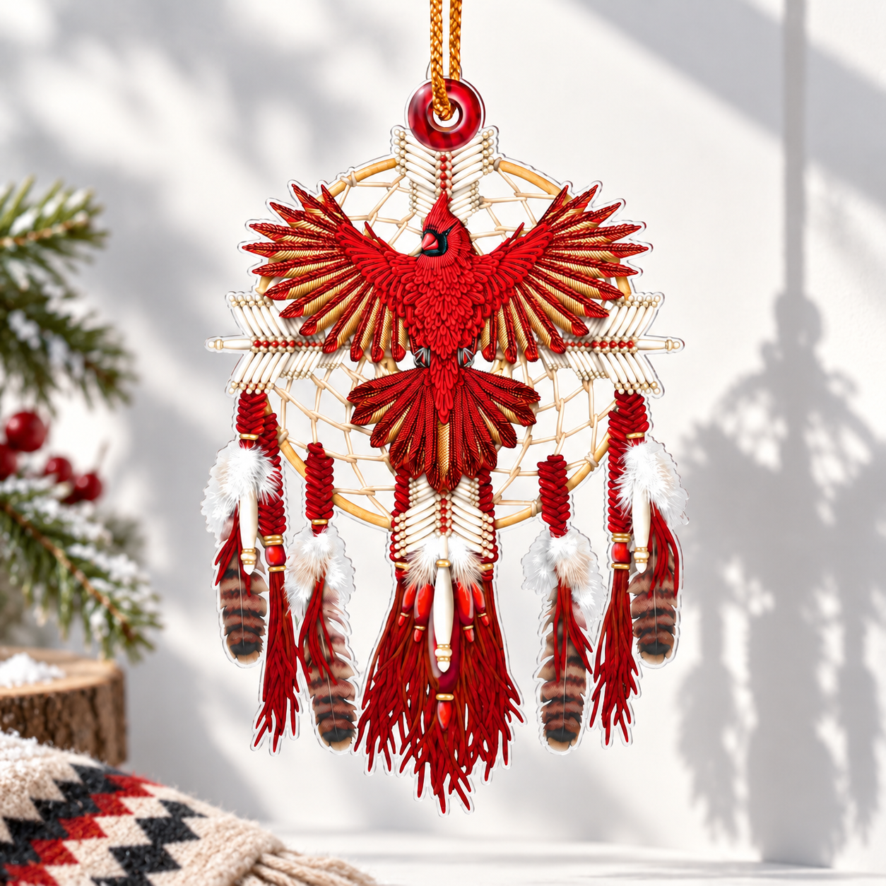 Sacred Red Cardinal Dreamcatcher Ornament Unique Gift Decor Flat Acrylic