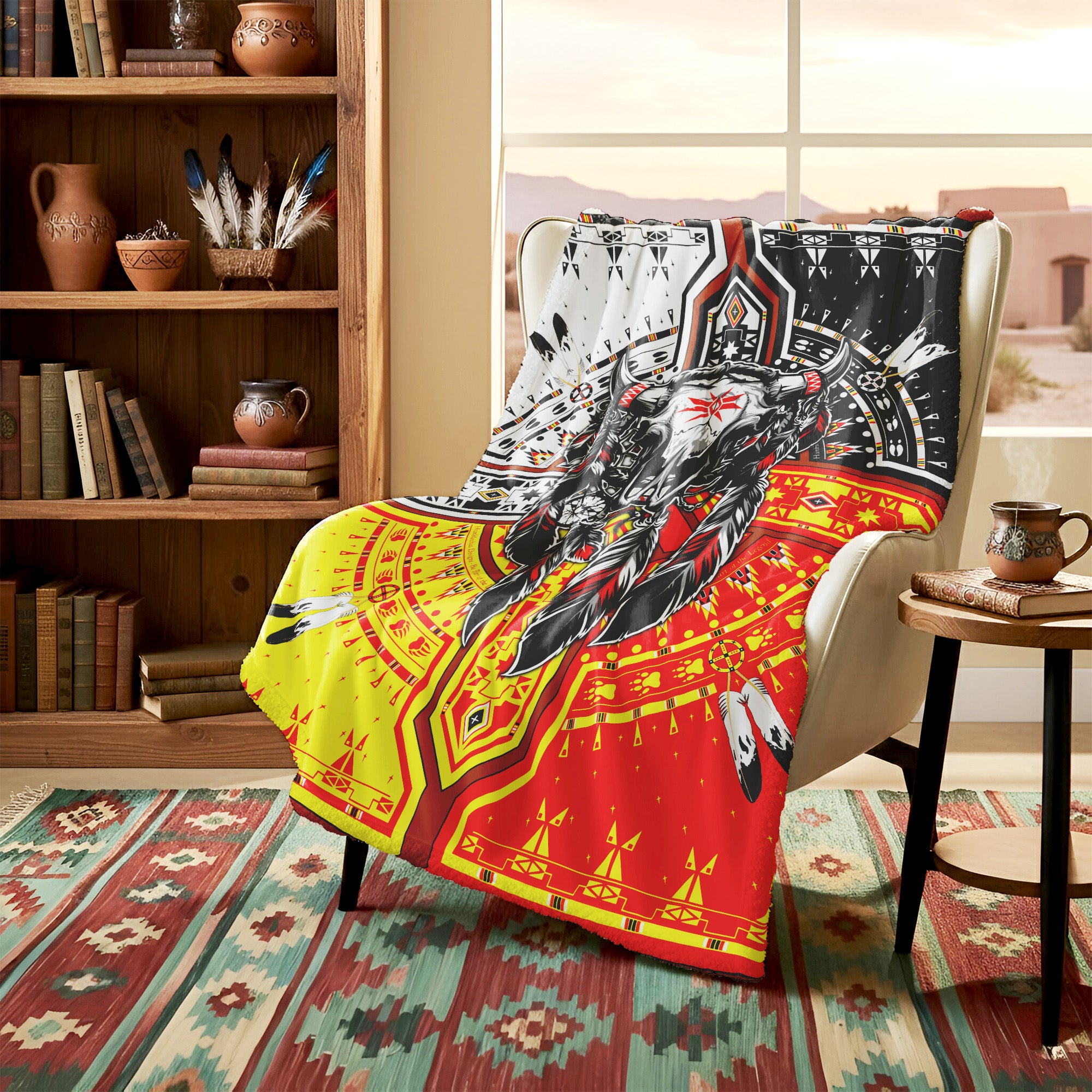 Native American Style Buffalo Head Soft And Warm Premium Fleece Blanket
