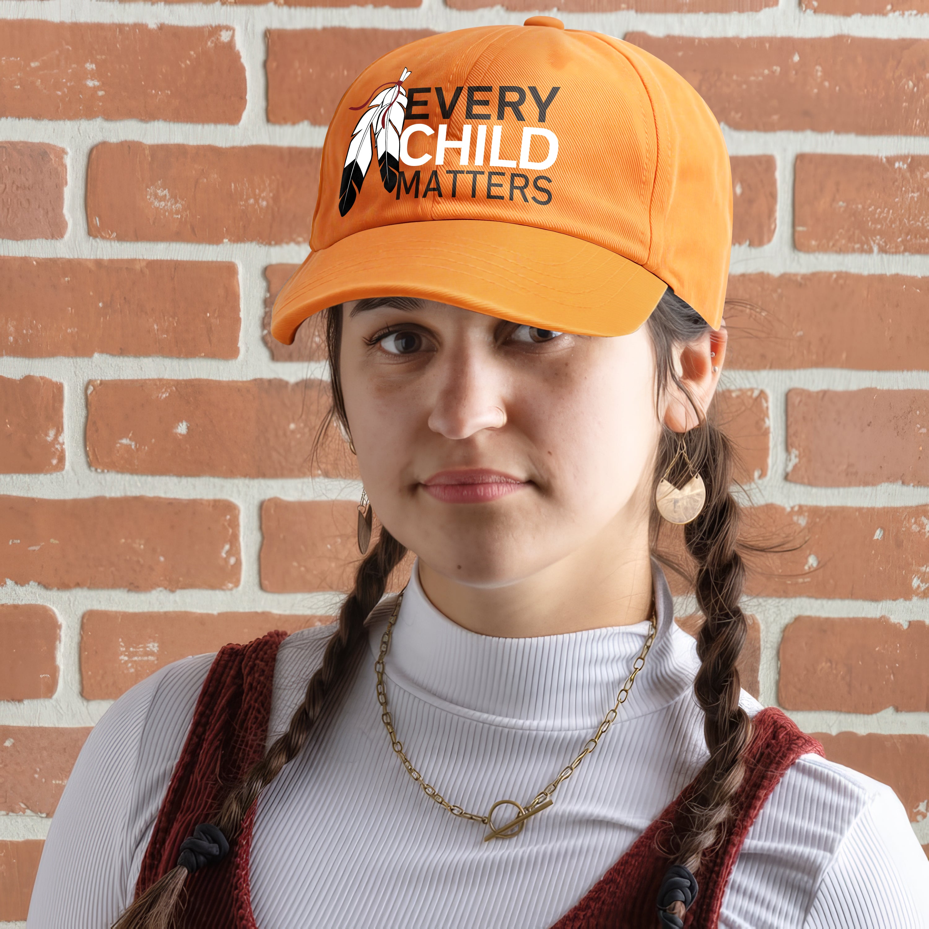Every Child Matters Feather Emblem Cap For Orange Shirt Day