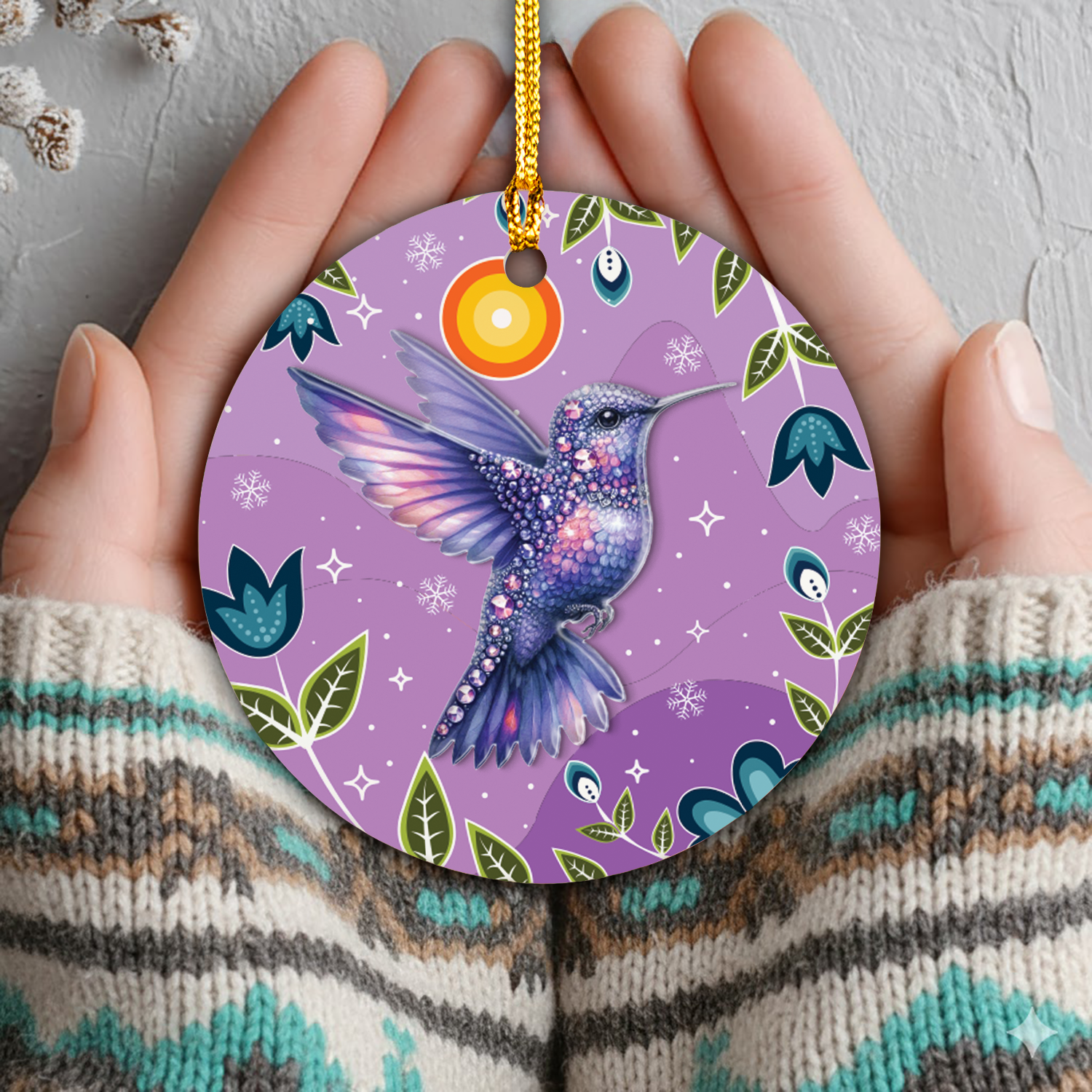 Hummingbird Spirit Blessings Ceramic & Acrylic Round Ornament Native-Inspired Holiday Decor