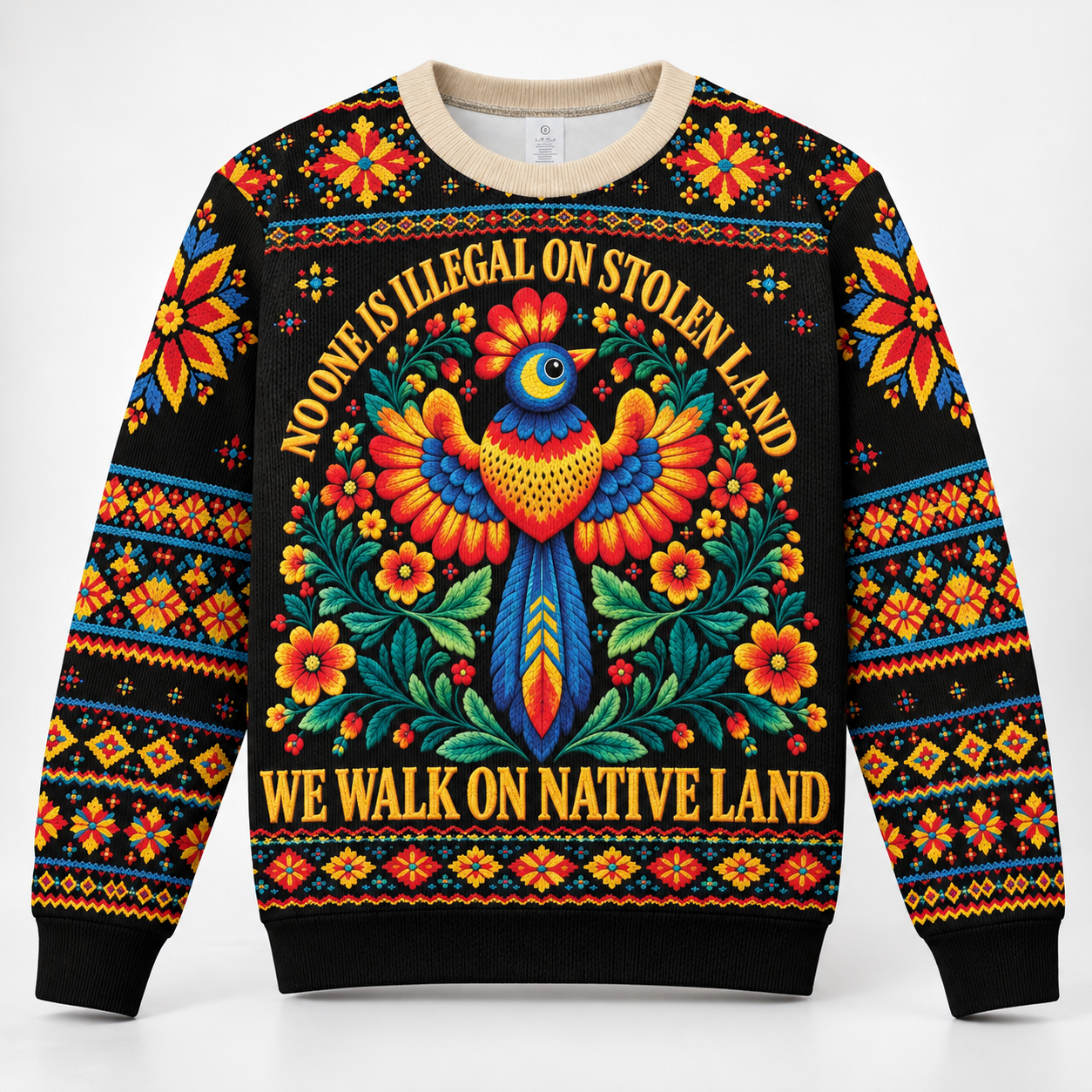 No One Is Illegal On Stolen Land Ugly Sweatshirt Style 2 - Native American Ugly Sweatshirt Unisex