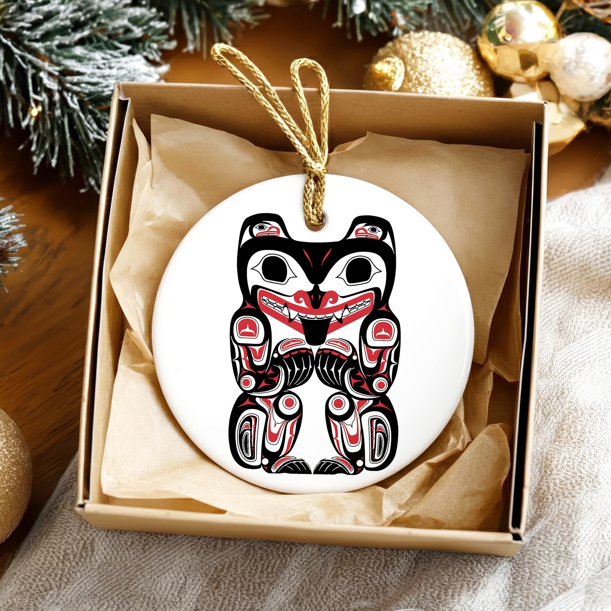 Native Bear Spirit Ceramic Ornament – Handcrafted Indigenous Art Decoration