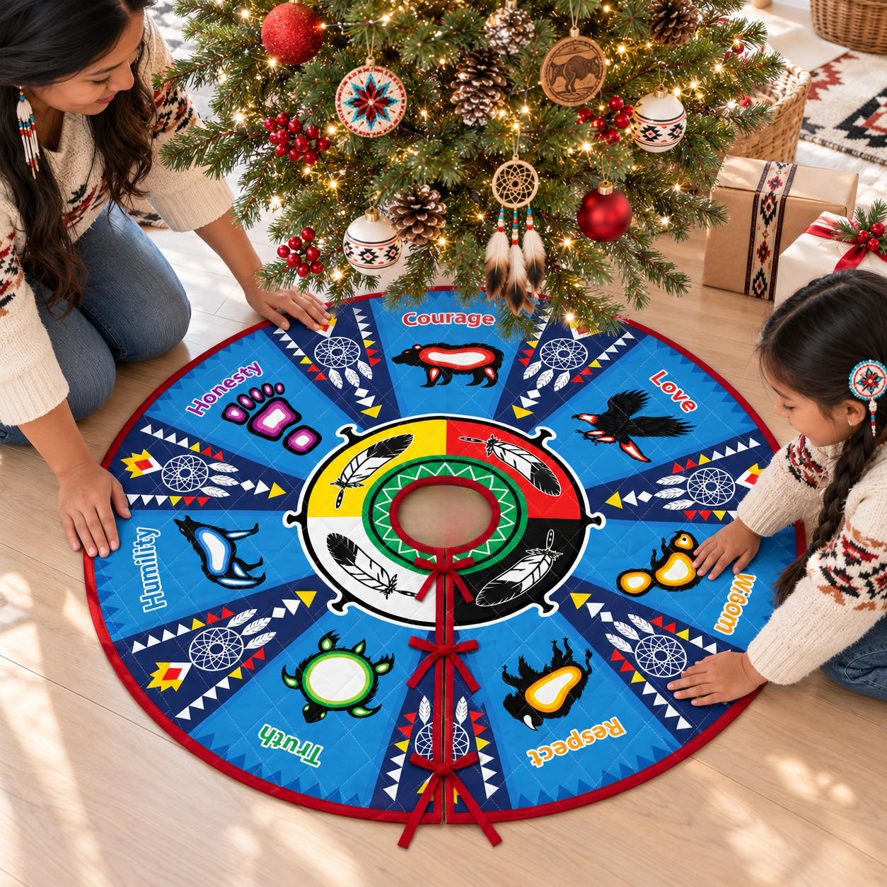 Seven Grandfather Teachings - Quilted Tree Skirt Holiday Decor
